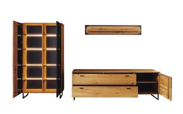 MCA furniture Wohnwand Wohnwand Anbauwand Arezzo, Wildeiche massiv / anthrazit, 3-teilig, (3-St)