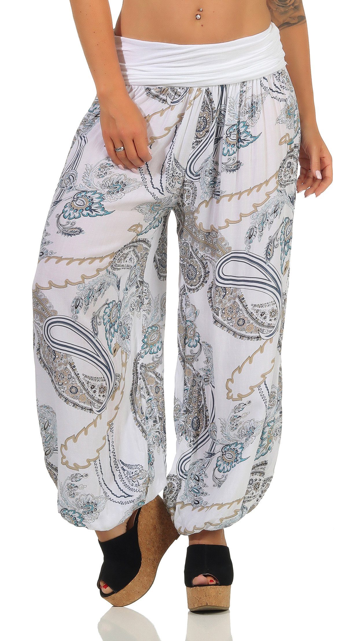 malito more All-Over-Print fashion Pluderhose 7185 mit weiß Haremshose than