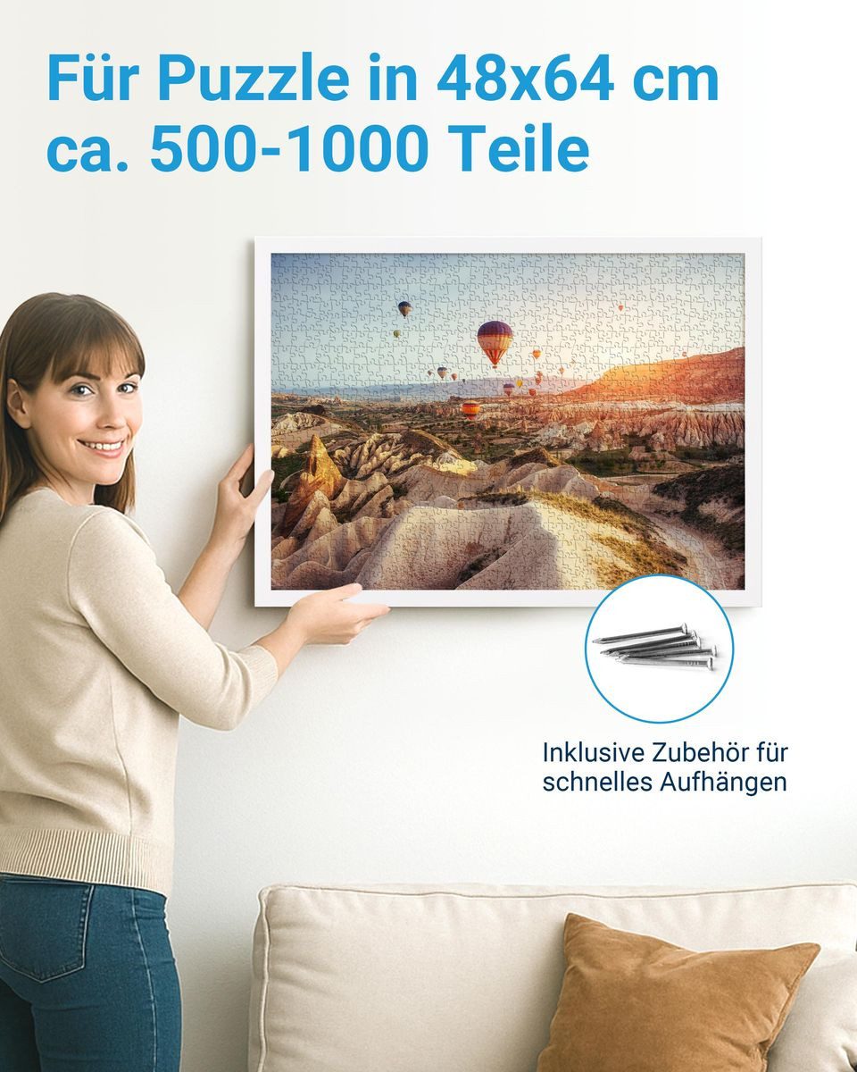 PHOTOLINI Bilderrahmen für Puzzle, Puzzlerahmen mit Acrylglas zum Aufhängen, für 1 Bilder (1 Einzelrahmen), 1000 Teile im Endformat 48x64 cm – Bild 3 von 5