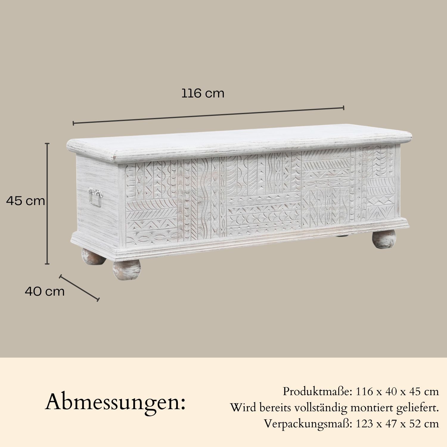 Marrakesch Orient & Mediterran Interior Truhe Massivholz-Truhe Dayyan handgemachte Möbel Sitztruhe Betttruhe 116 cm (1 St), Handarbeit
