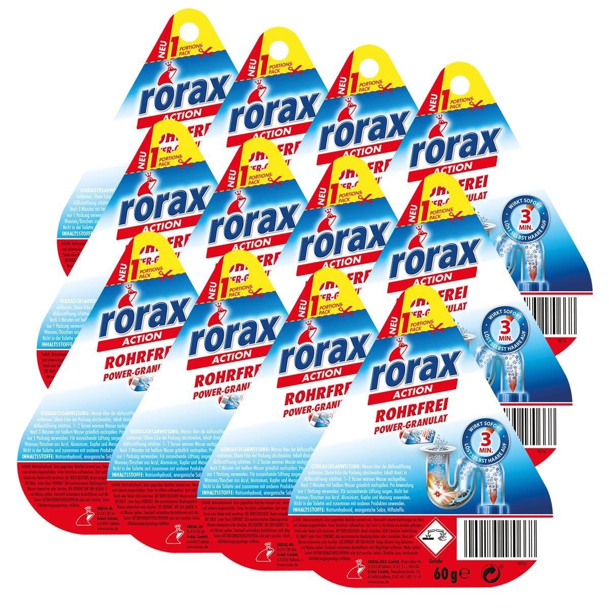 rorax 12x rorax 60g - Power-Granulat Portionspack sofort Wirkt Rohrreiniger lö & Rohrfrei