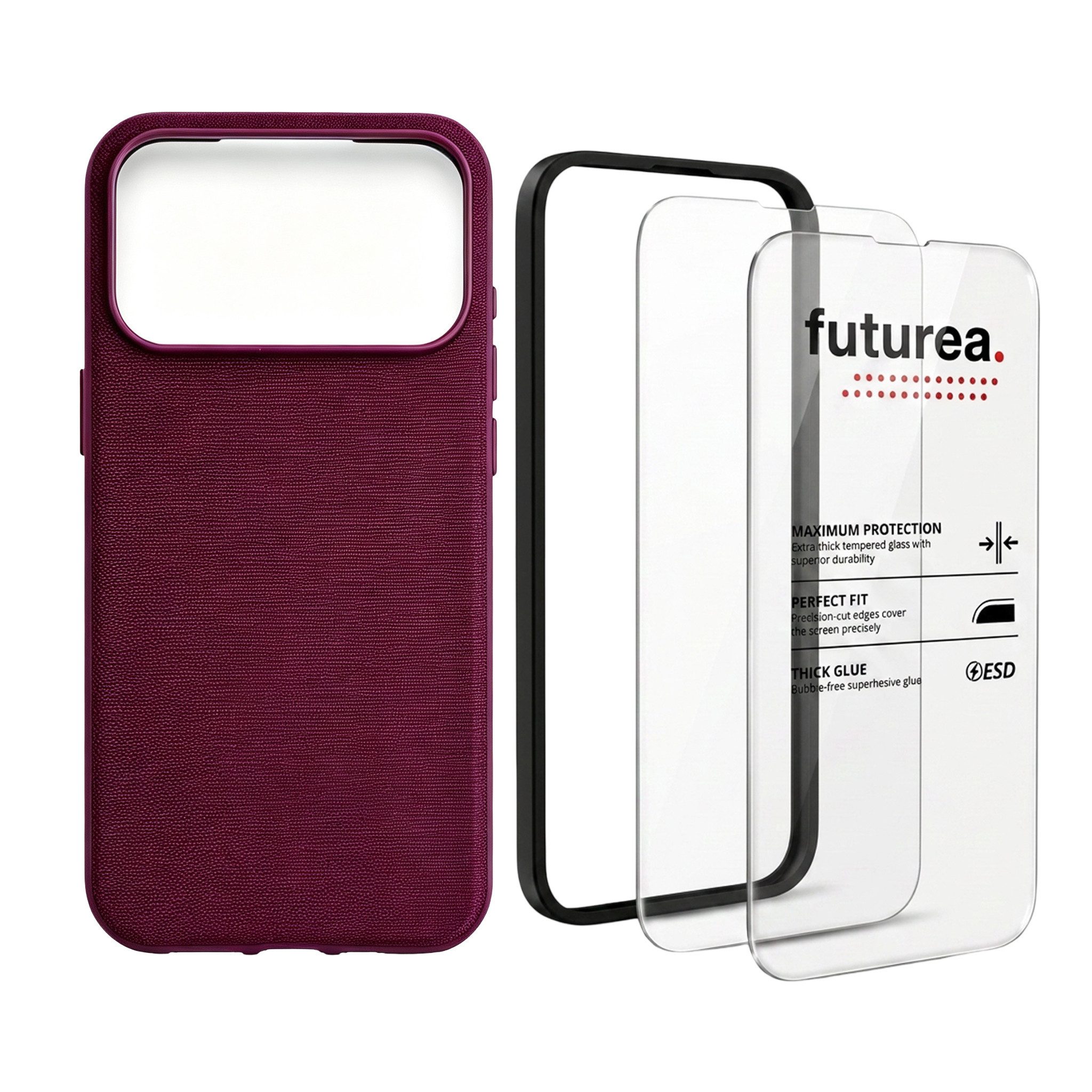 Futurea Handyhülle Woven Stoff MagSafe Case 3in1 Set Panzerglas iPhone 18 Pro & Pro Max 6,3" - 6,9", Premium Schutzset mit Schutzfolie 9H Härtegrad für das Apple iPhone