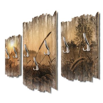 Kreative Feder Wandgarderobe Gräser Wiese, Dreiteilige Wandgarderobe aus Holz