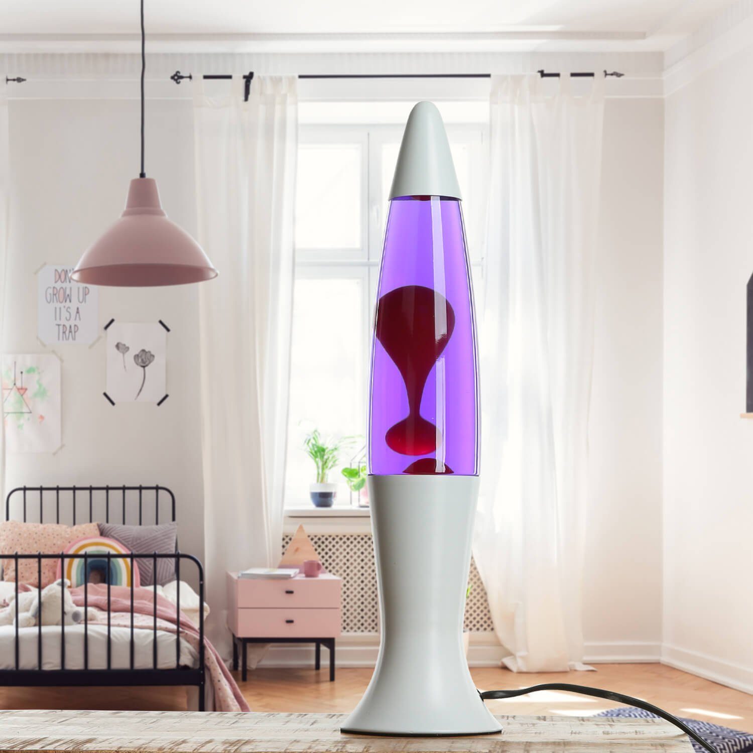 Licht-Erlebnisse Lavalampe ROXY, Warmweiß, Weiß Lila Rot Retro Design 40 cm hoch Tischleuchte