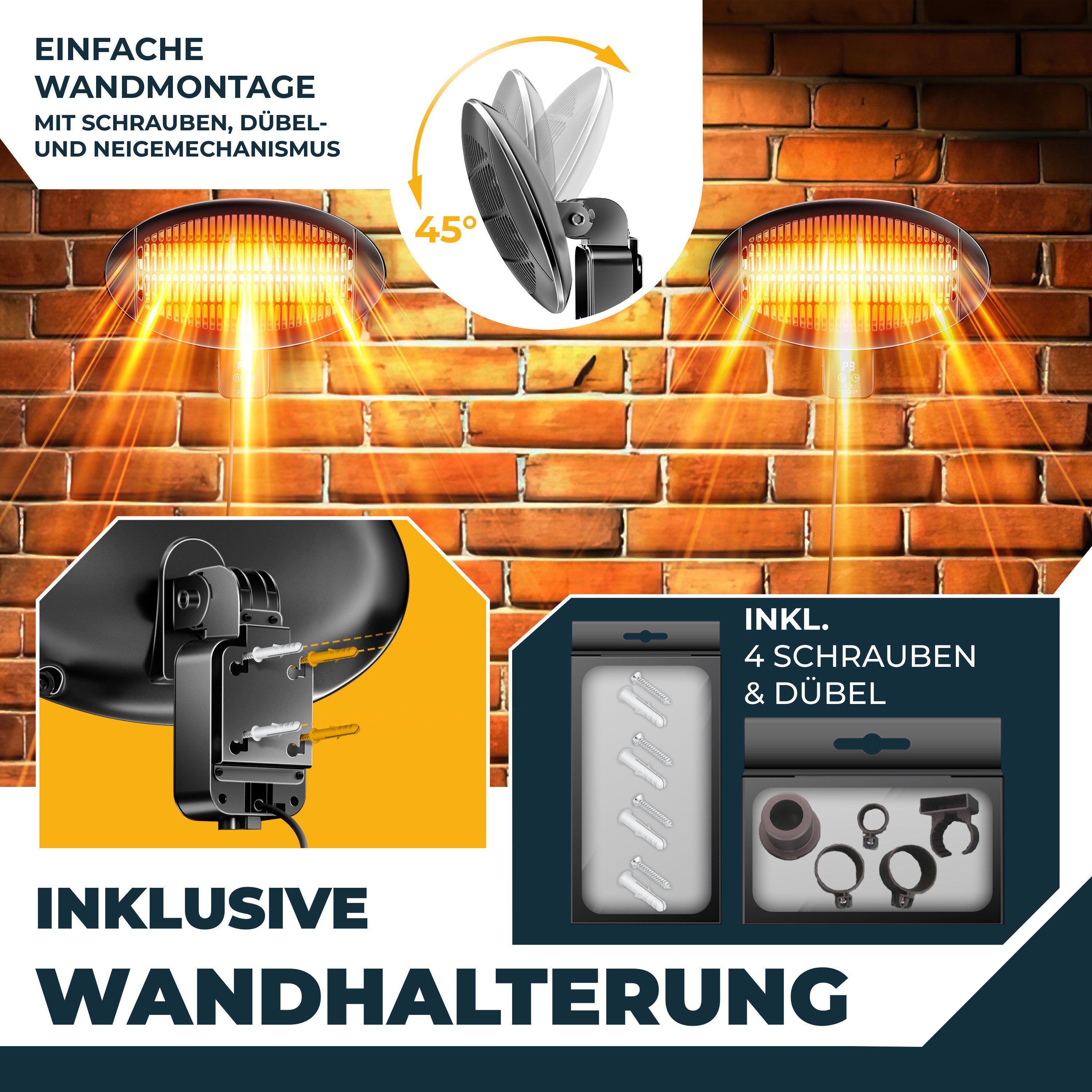KESSER Heizstrahler Infrarot Terrassenstrahler Stand- & Wandmontage, höhenverstellbar, Wärmestrahler drehbar IPX4 spritzwassergeschützt, WLAN & Fernbedienung