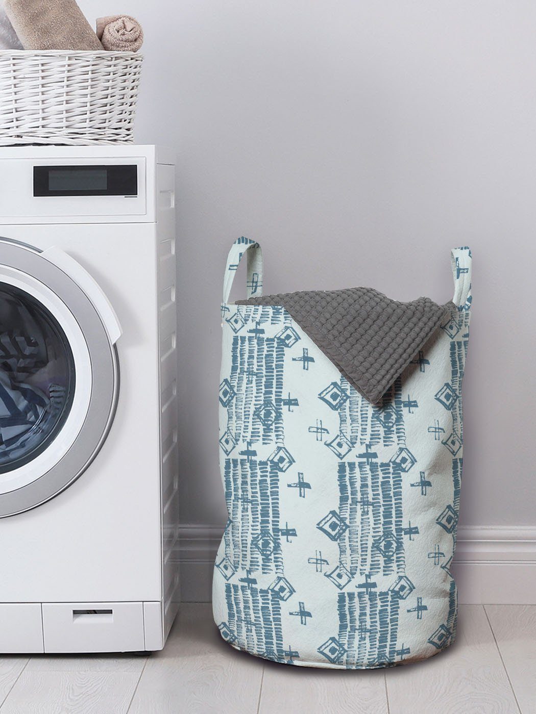 Abakuhaus Abstrakt Shapes Wäschesäckchen Monochrome Kordelzugverschluss Wäschekorb für Waschsalons, Kalter mit Griffen