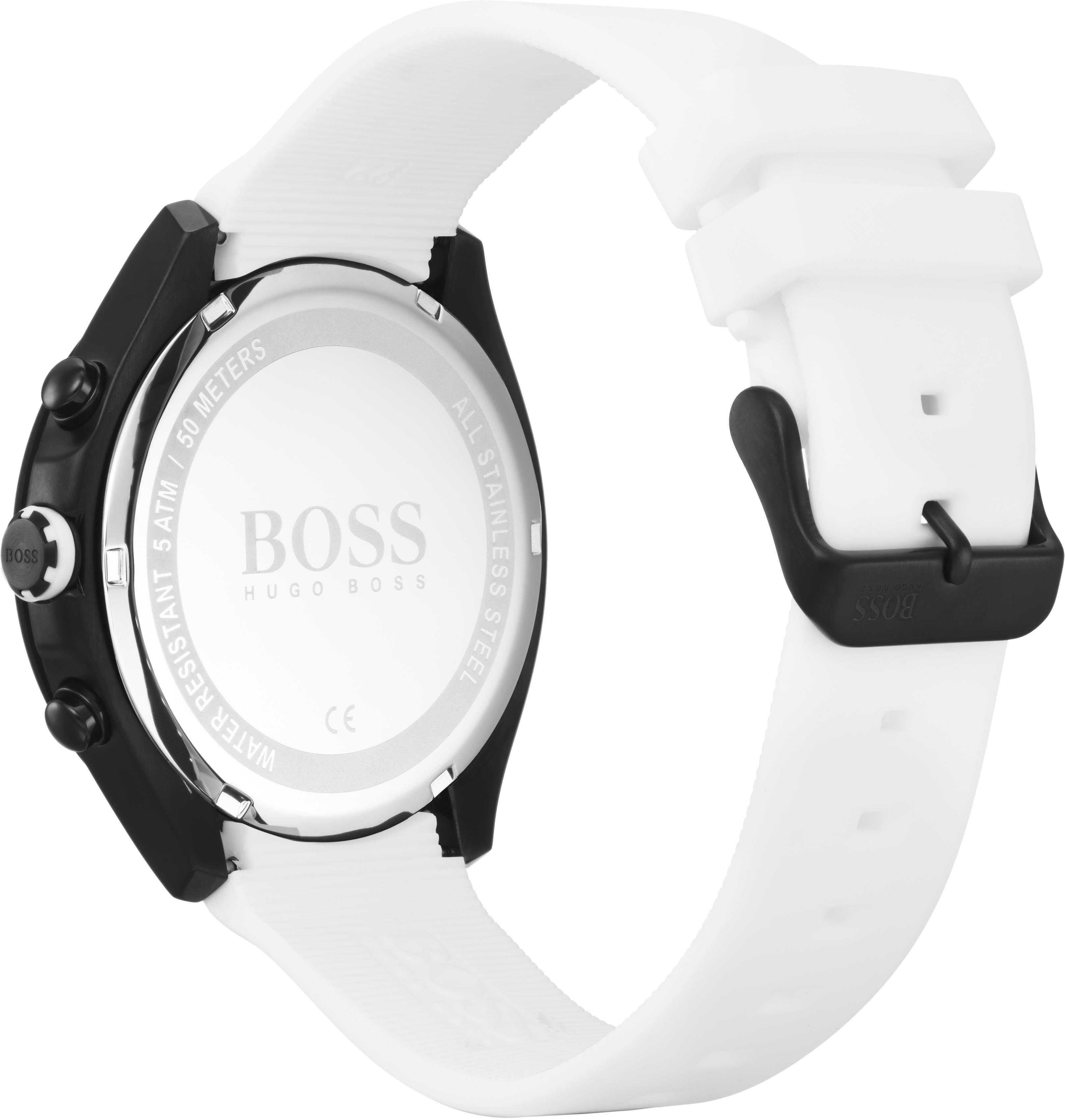 BOSS Chronograph VELOCITY 1513718, Quarzuhr, Herrenuhr, Armbanduhr, Stoppfunktion, Silikonarmband