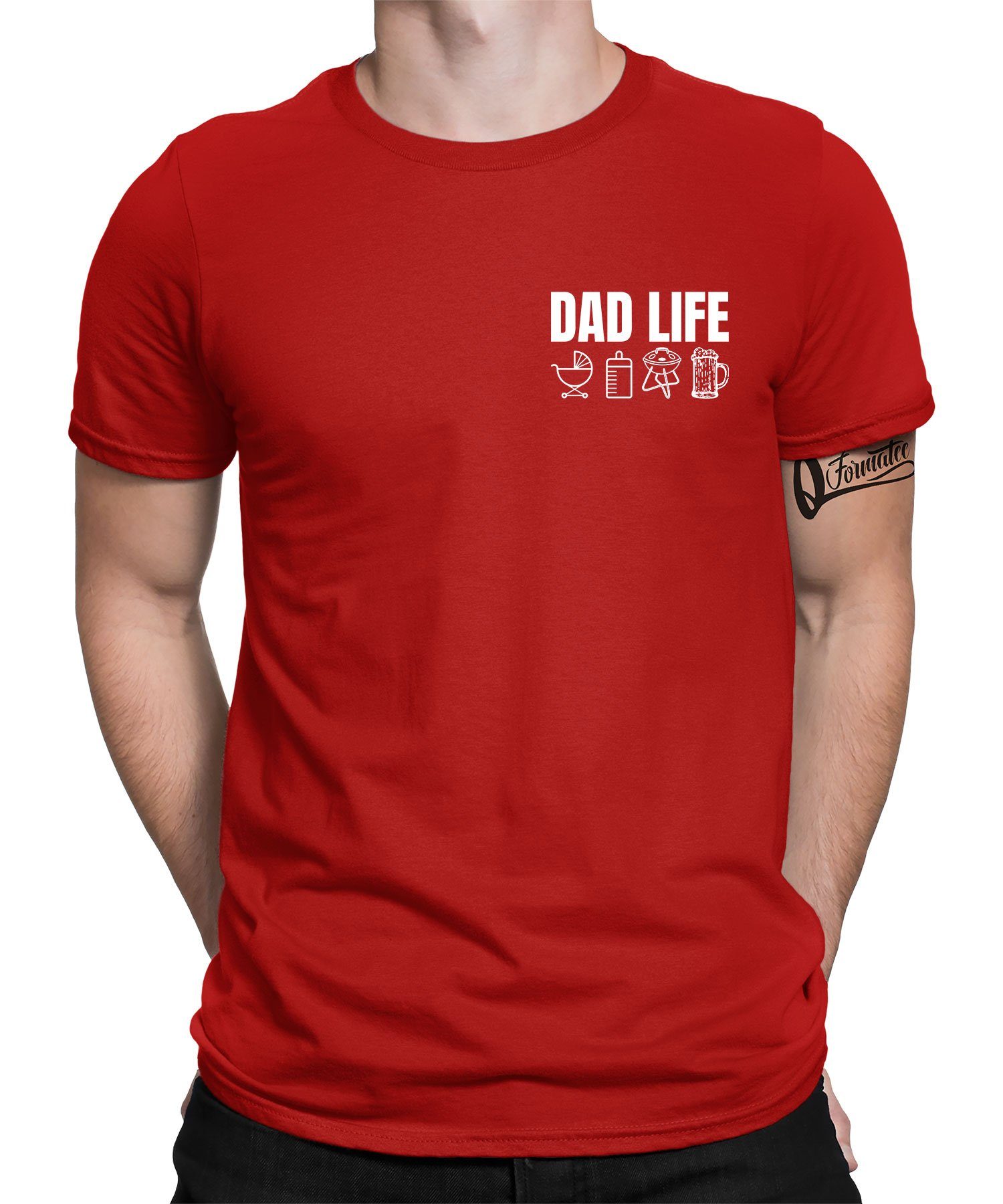Herren Vatertag Grillen Kurzarmshirt (1-tlg) Quattro Rot T-Shirt Vater Bier - Life Dad Formatee Baby Papa