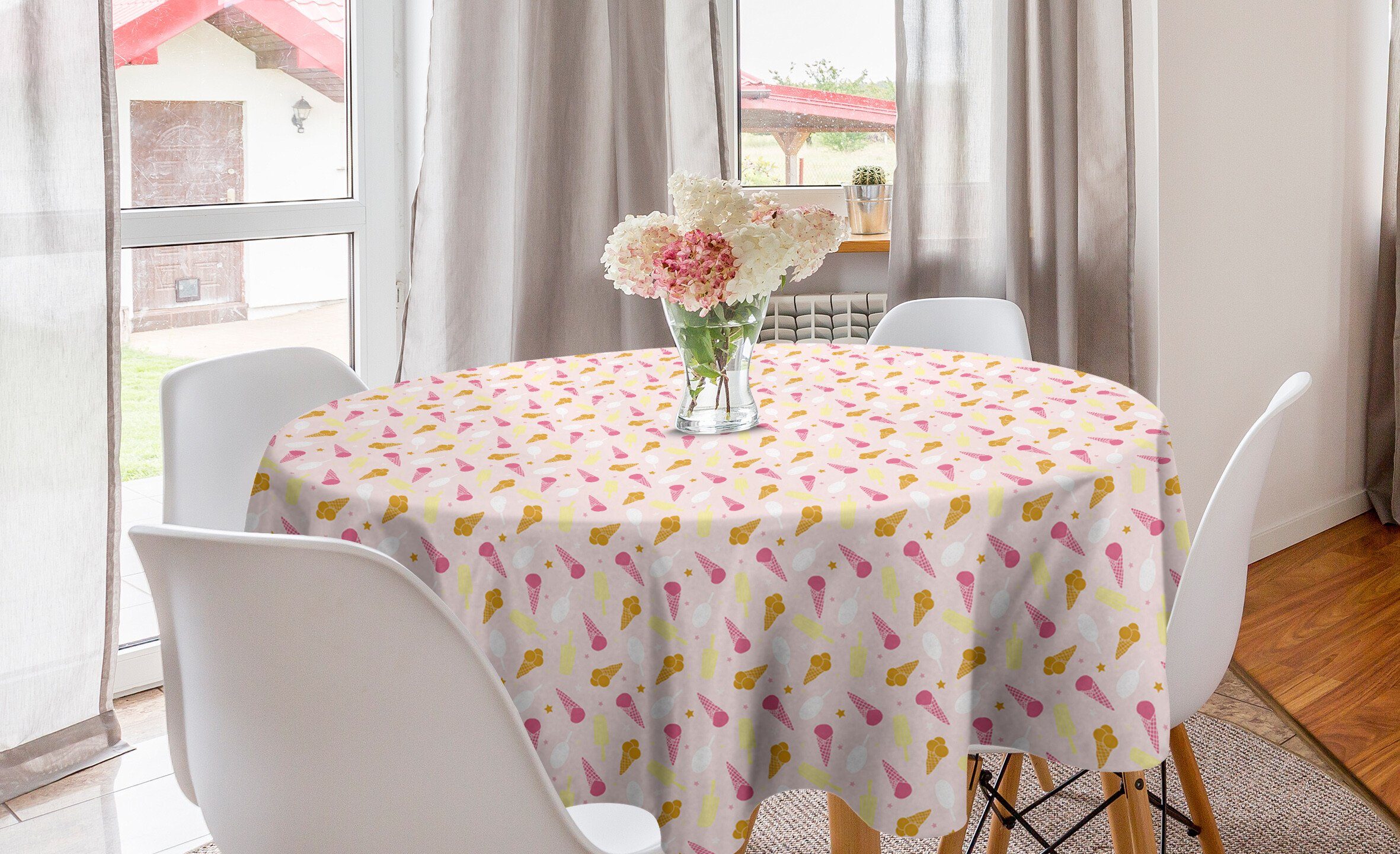 Abakuhaus Tischdecke Kreis Tischdecke Abdeckung für Esszimmer Küche Dekoration, Süßigkeiten Eistüte Sterne-Wüste