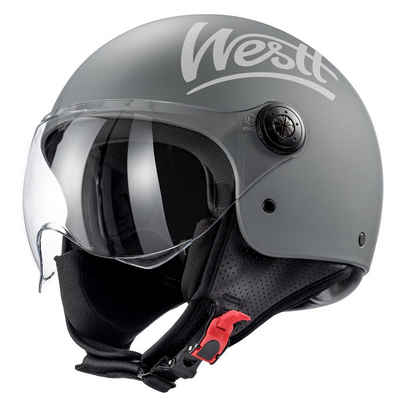 Westt Motorradhelm »Classic«, Rollerhelm mit Visier im Vintage Stil - Jet Helm Junge mit höchsten Sicherheitsstandards
