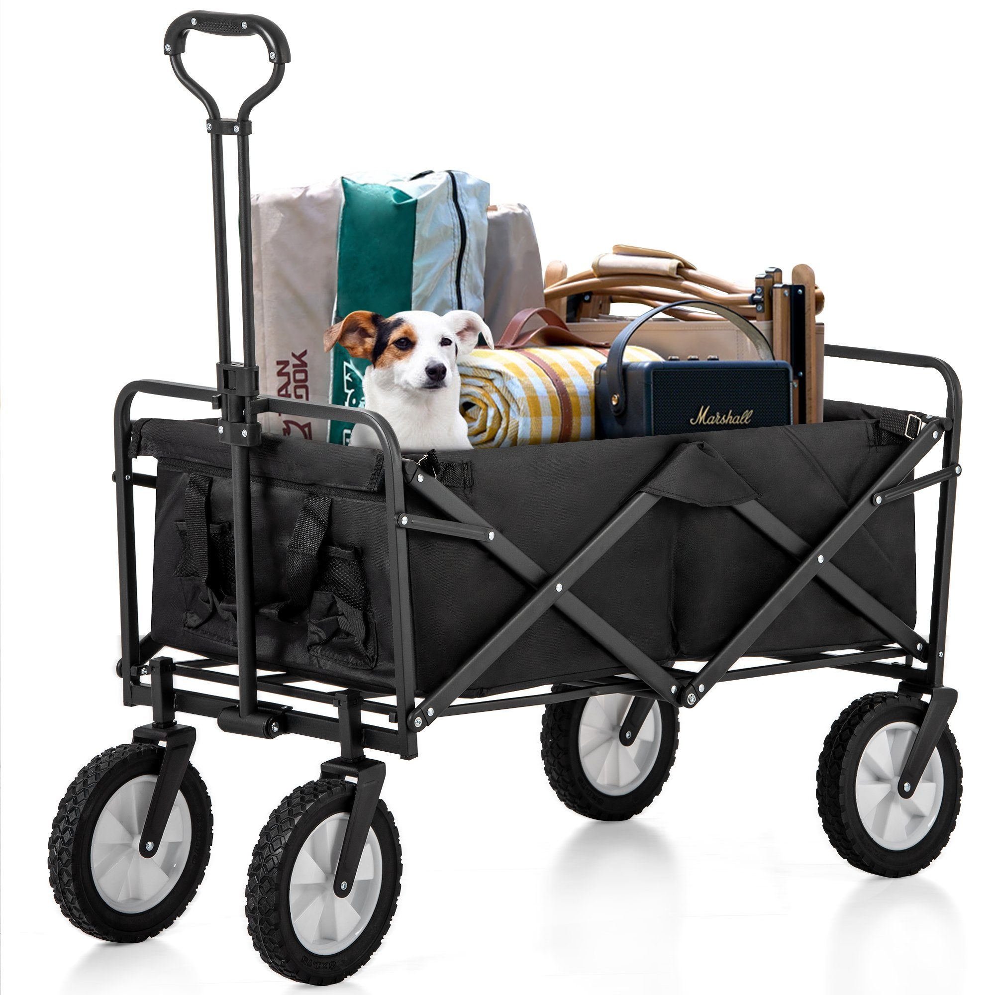 Handwagen Zusammenklappbarer verstellbarem Bollerwagen Trolley Terrain Strandwagen REDOM 100kg Gartenwagen (tragbar Faltwagen Wagen faltbar Transportwagen bis Griff), All mit Schwarz Boller