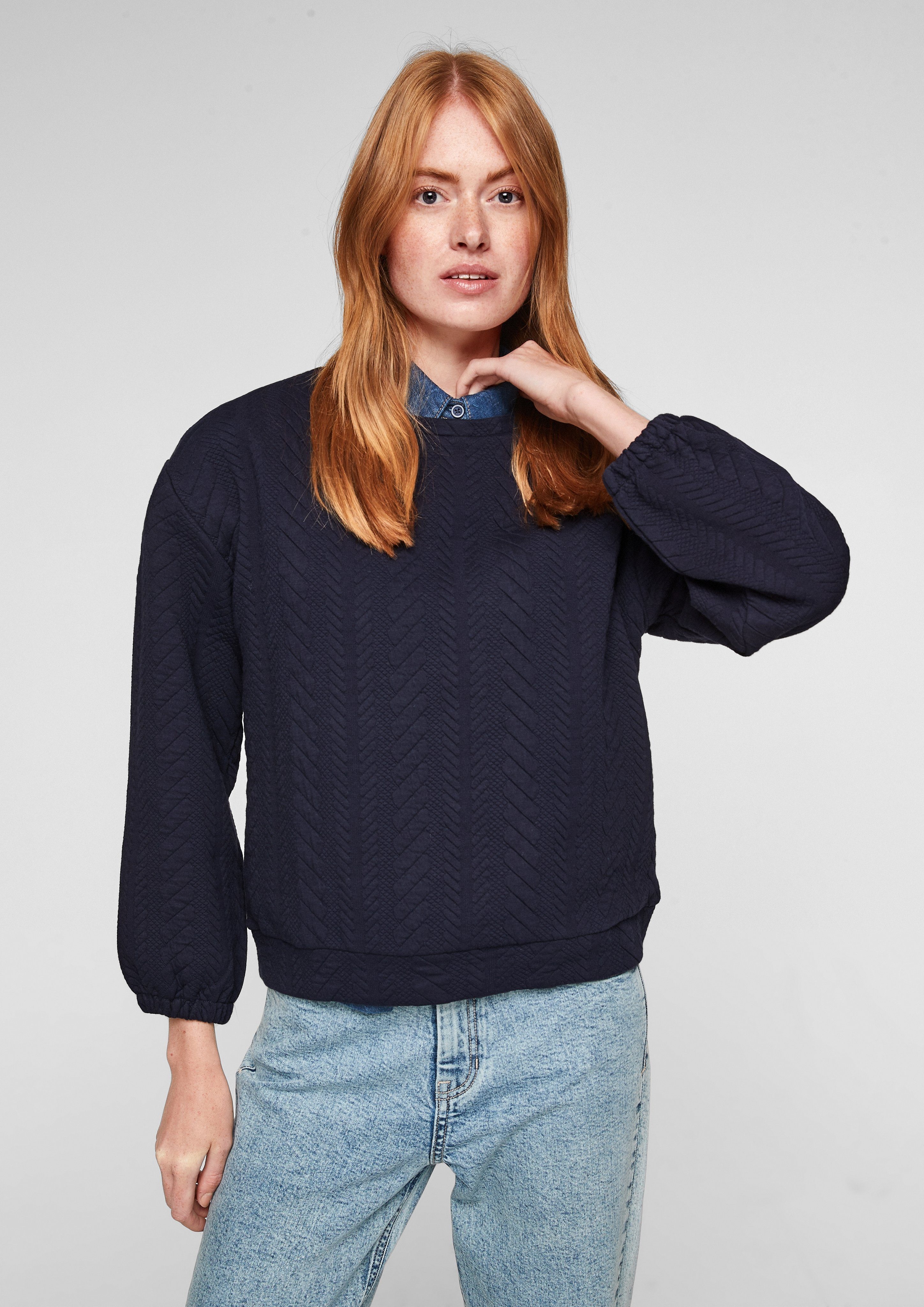 Damen Pullover s.Oliver Sweatshirt Sweatshirt mit Jacquardmuster (1-tlg)
