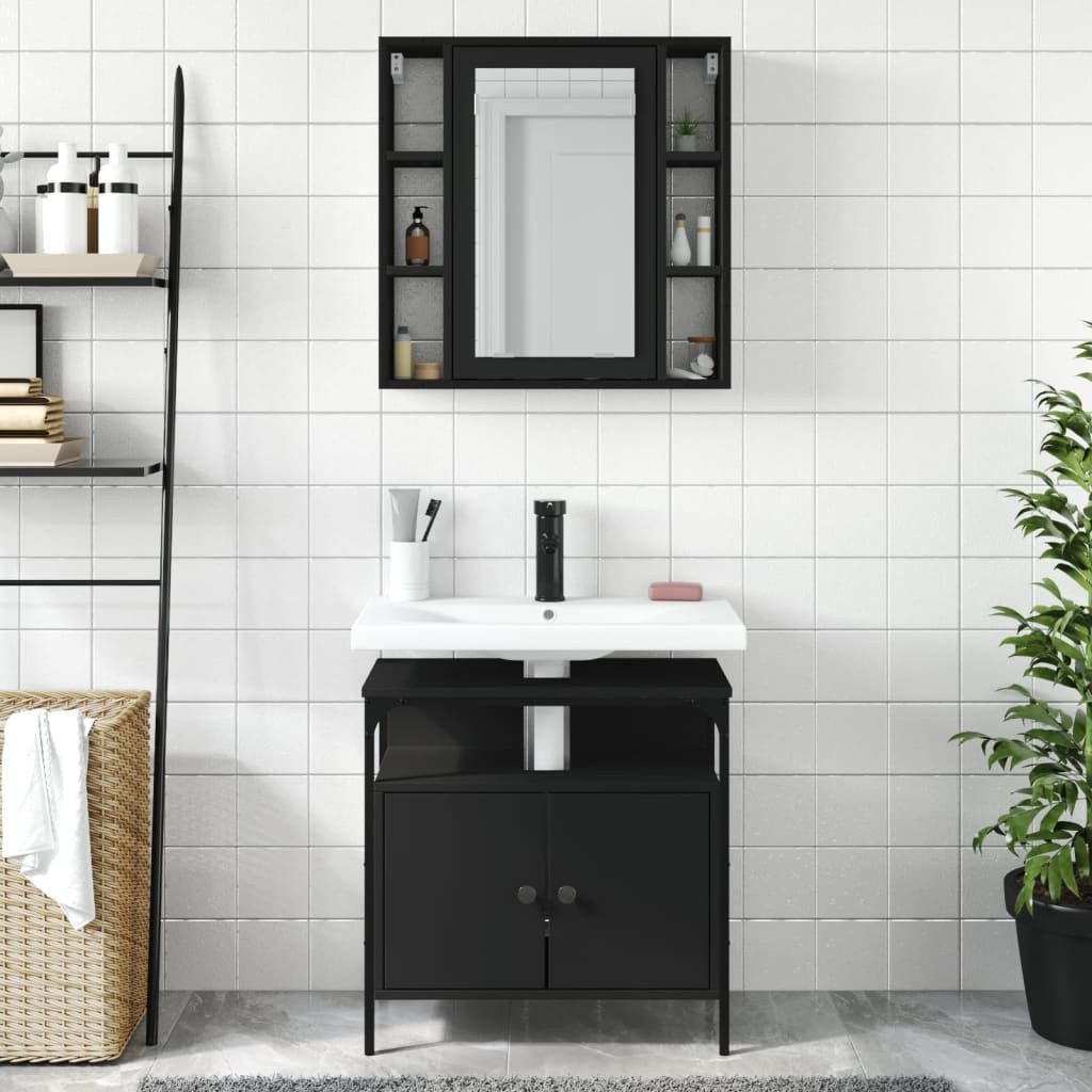 vidaXL Badezimmer-Set 2-tlg. Badmöbel-Set Schwarz Holzwerkstoff, günstig online kaufen
