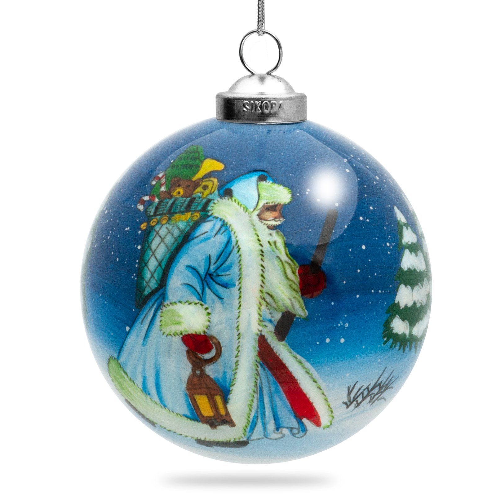 Innenglasmalerei Glaskugel Laterne D: Weihnachtsmann SIKORA 7,5 cm K08-48 Weihnachtskugel Christbaumschmuck SIKORA mit