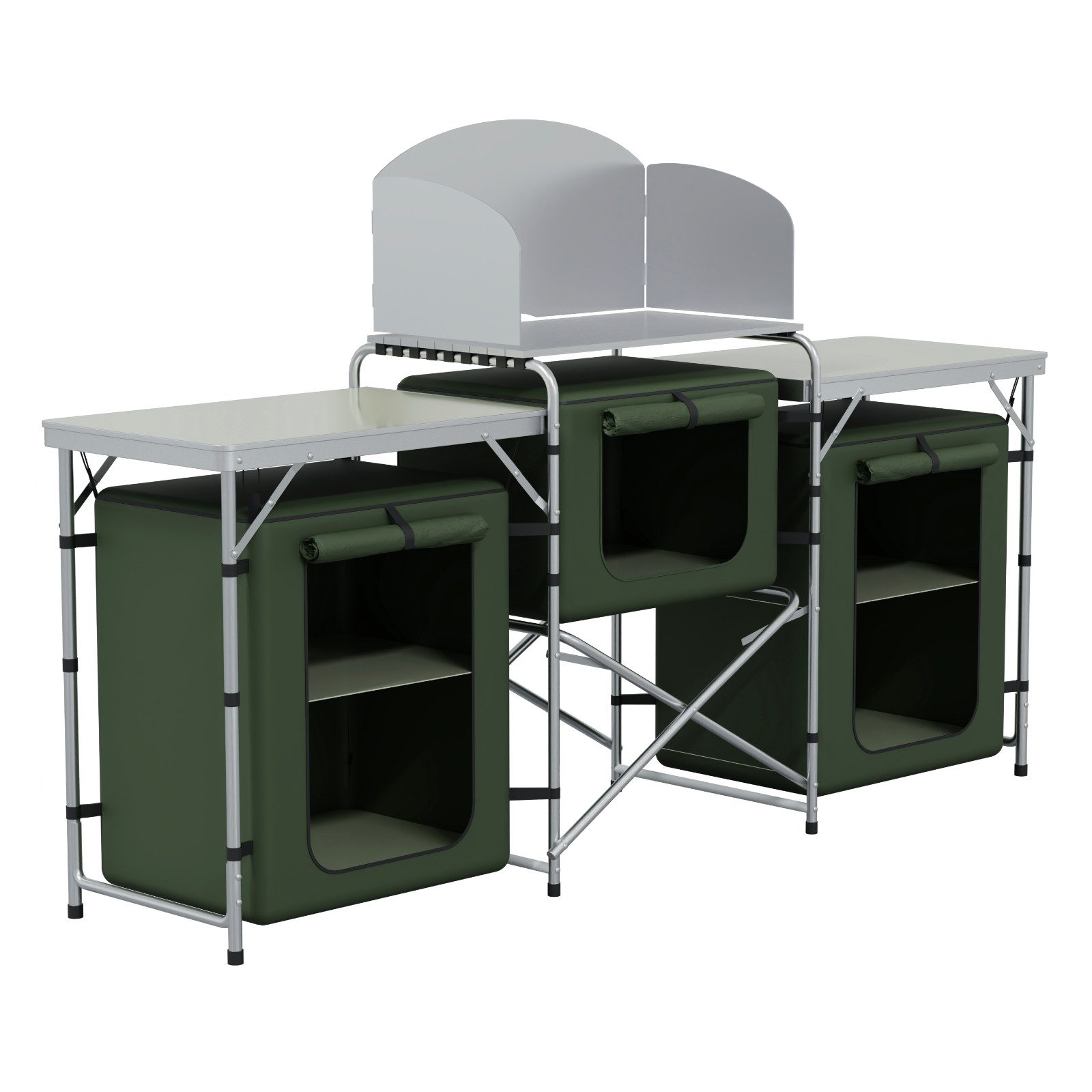 Campingtisch Grün Outdoor Küchenbox Aluminium Faltschrank Windschutz Tragetasche