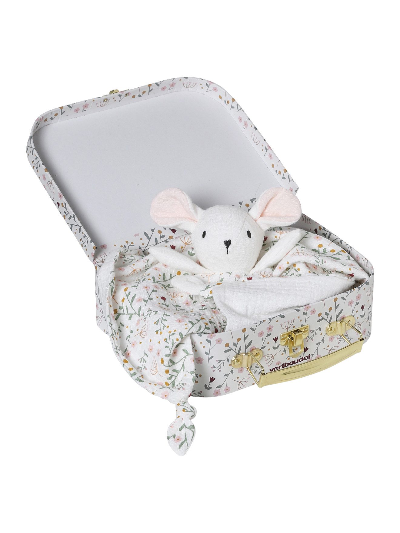 Schmusetuch Baby Geschenk-Set: Maus-Schmusetuch & Köfferchen