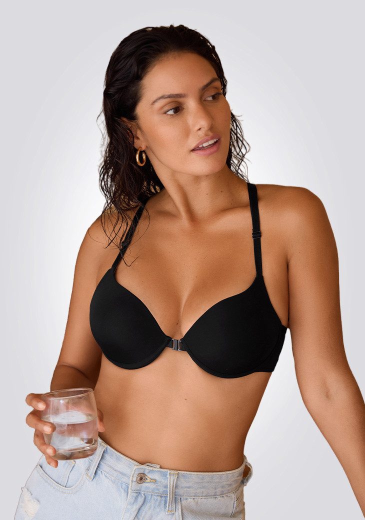 Cupshe Push-up-BH Schwarzer Push‑up‑BH mit Frontverschluss