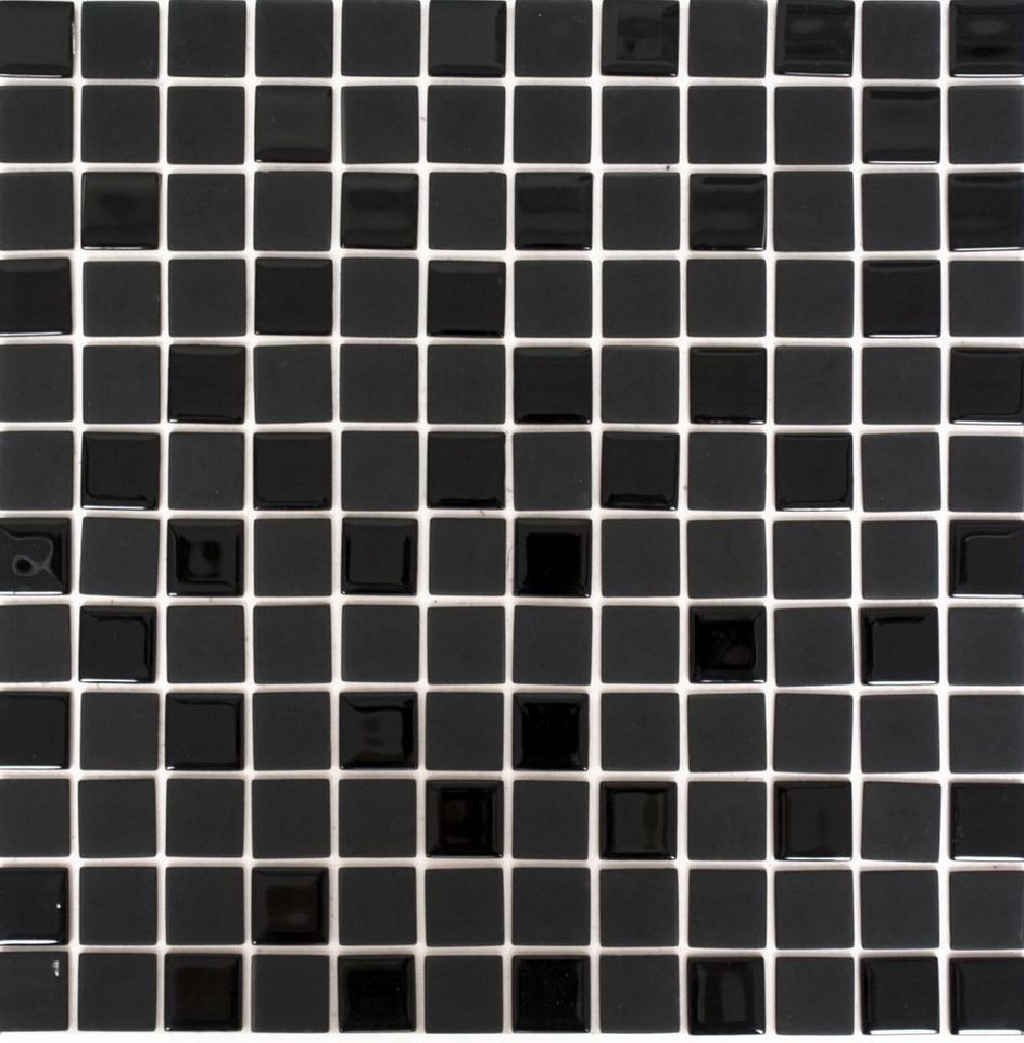 Thumbnail - Mosani Mosaikfliesen Quadratisches Glasmosaik Selbstklebend schwarz glanzmatt, Spritzwasserbereich geeignet, Küchenrückw...