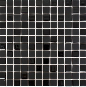 Mosani Mosaikfliesen Quadratisches Glasmosaik Selbstklebend schwarz glanzmatt, Spritzwasserbereich geeignet, Küchenrückwand Spritzschutz