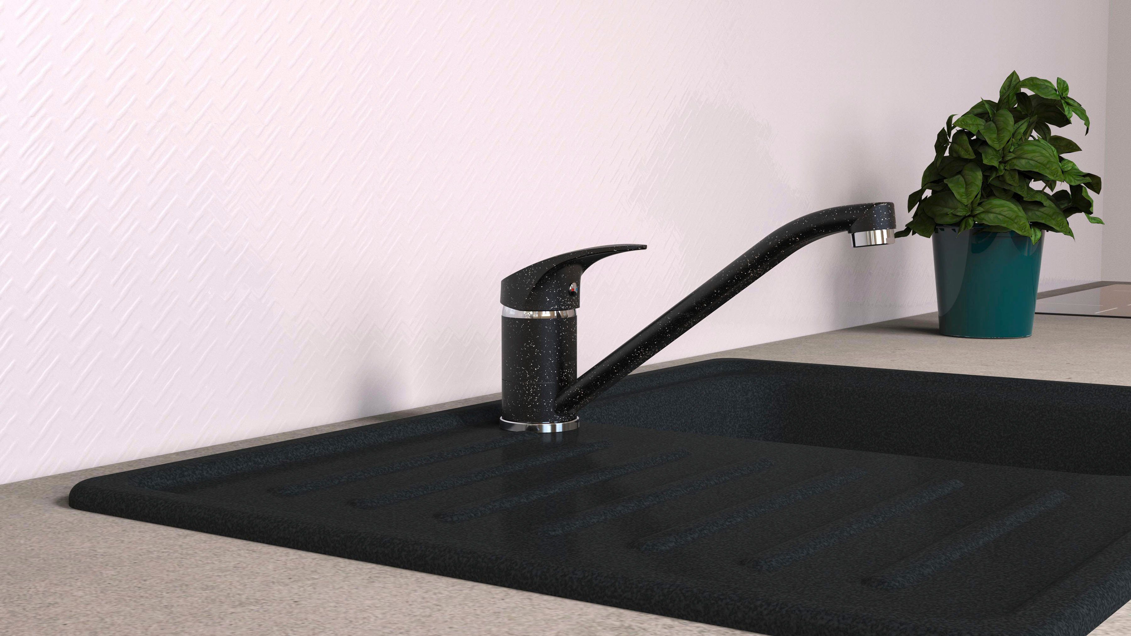 Eisl Küchenarmatur GRANIT Spültischarmatur schwenkbarer 360°, für Marken-Mischdüse Strahlbild Auslauf Granit-Schwarz perfektes