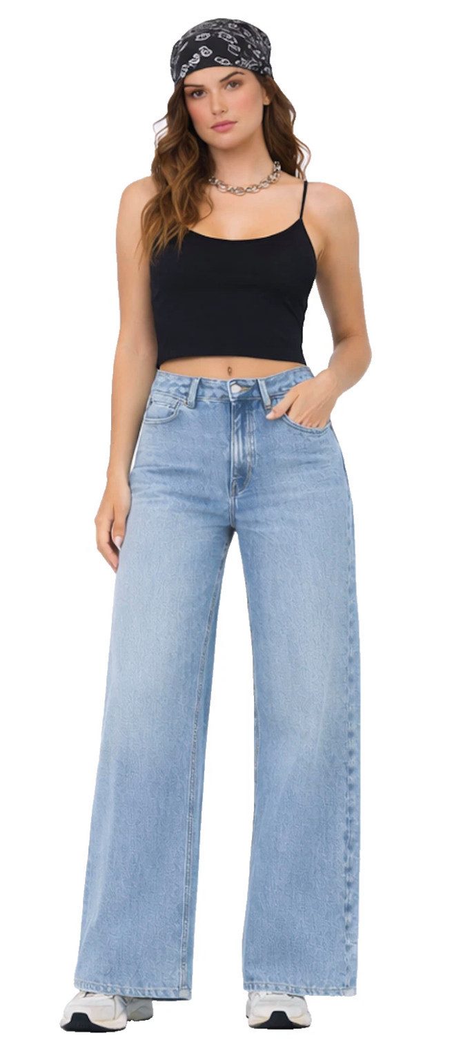 ONLY Bootcut-Jeans ONLMADISON Damen Jeans Wide Leg High Waist Hellblau Denim 15282975 verleiht jedem Outfit eine zeitgemäße, modische Note.