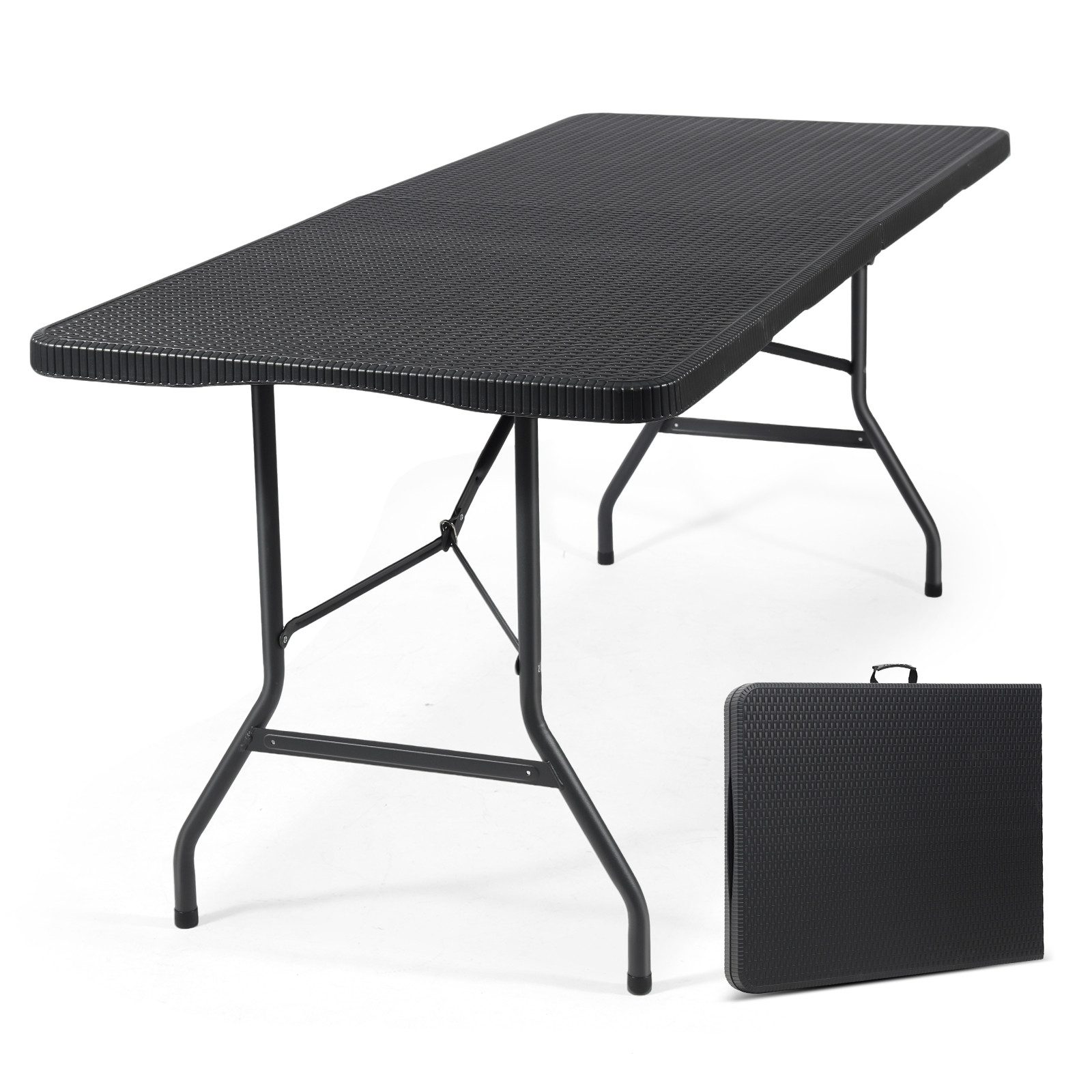 Sekey Bierzeltgarnitur Campingtisch Klappbar Partytisch Buffettisch Gartentisch Tragbar, 180 x 74 x 74 cm, für 6 Personen, Rattan Optik, bis 150kg