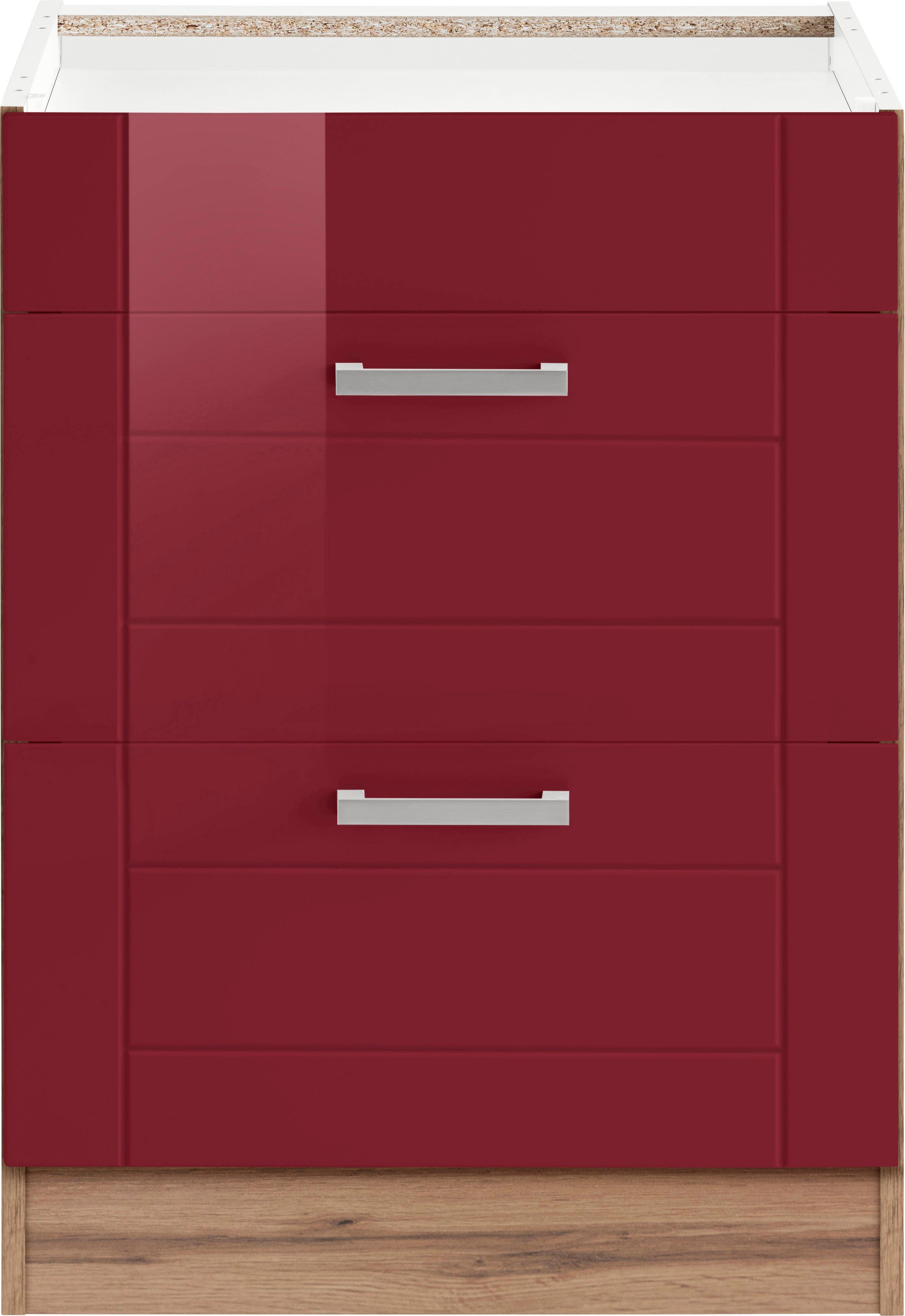 HELD MÖBEL Kochfeldumbauschrank Fronten wotaneiche Auszüge, Metallgriffe, 60 cm MDF 2 | breit, rot Tinnum
