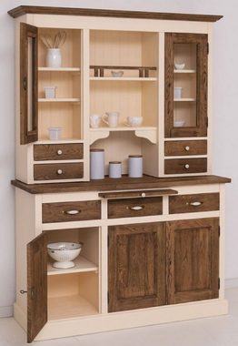 Casa Padrino Küchenbuffet Casa Padrino Landhausstil Esszimmerschrank Creme / Dunkelbraun 137 x 50 x H. 197 cm - Massivholz Küchenschrank - Esszimmer Möbel im Landhausstil - Landhausstil Esszimmer Einrichtung