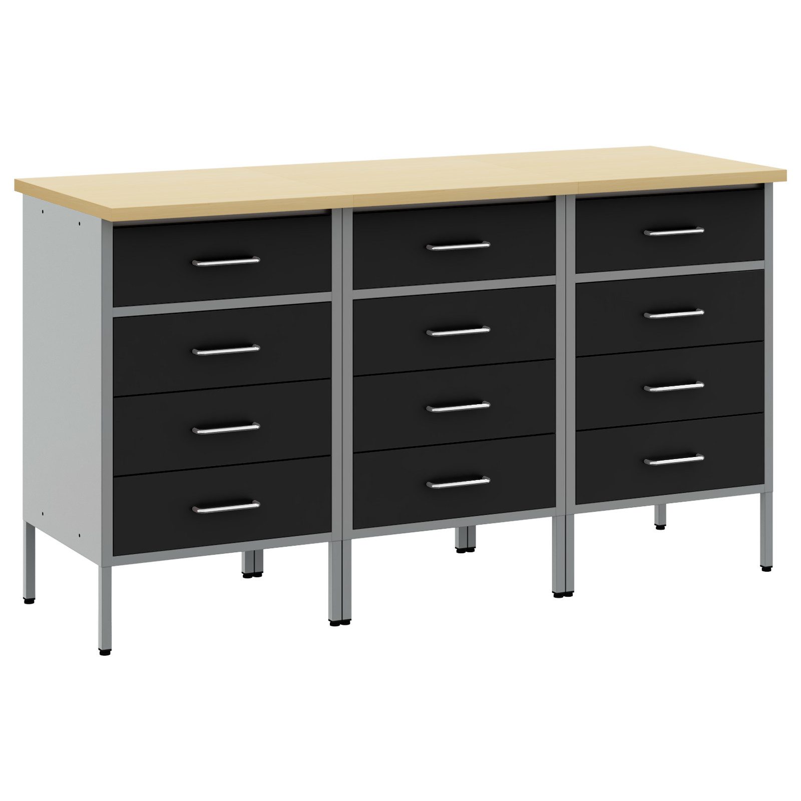 vidaXL Lochwand Werkbank mit Выдвижные ящики 3 pcs Schwarz und Grau 150 x 55 x 85 cm, (3-tlg)