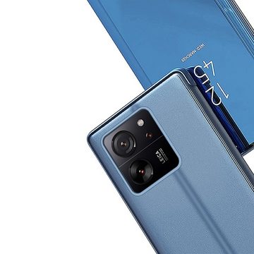 Wigento Handyhülle Für Xiaomi Redmi 13C View Spiegel Handy Smart Cover Wake UP Case Blau