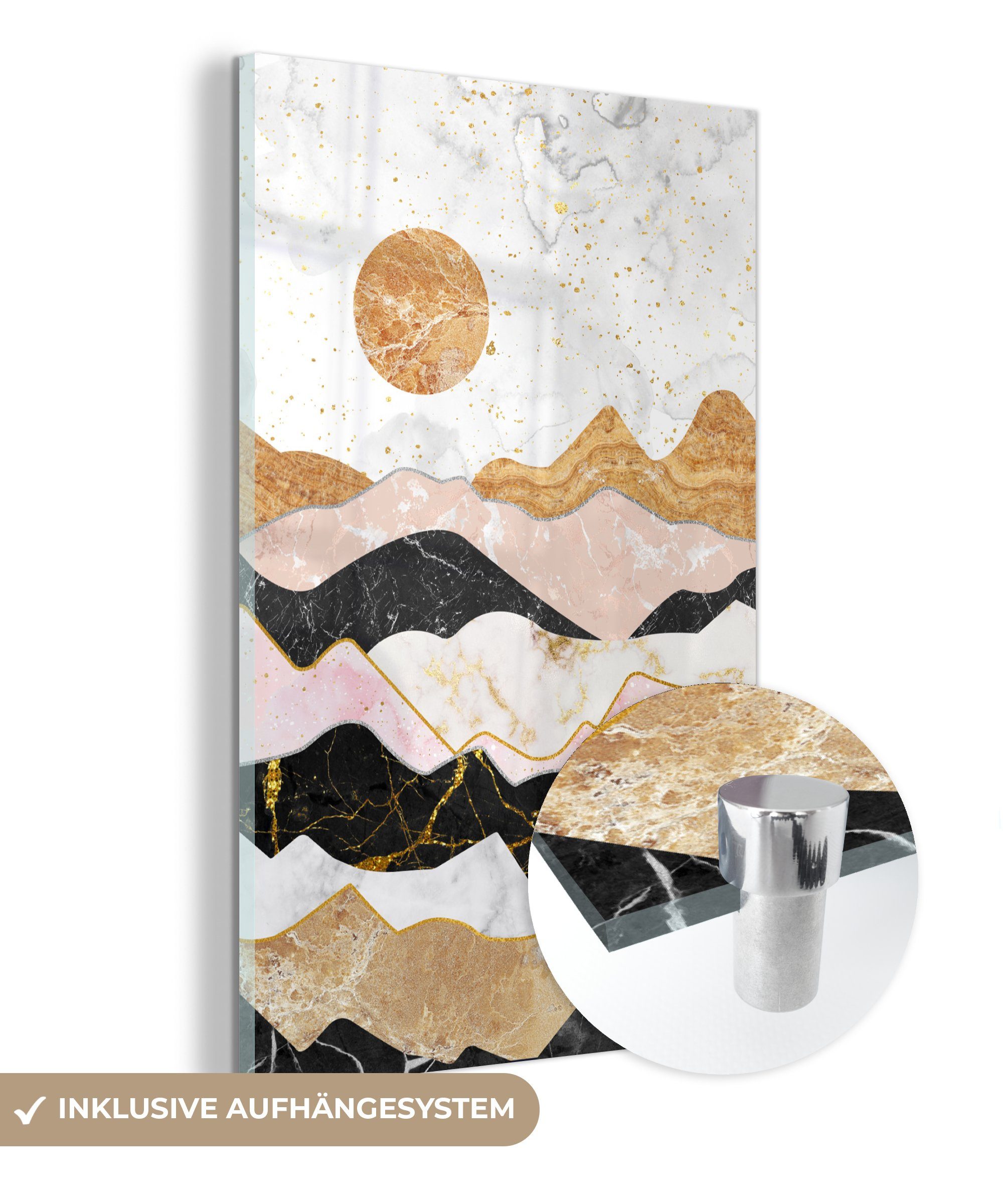 MuchoWow Acrylglasbild Marmor - Gold - Berge, (1 St), Glasbilder - Bilder auf Glas Wandbild - Foto auf Glas - Wanddekoration