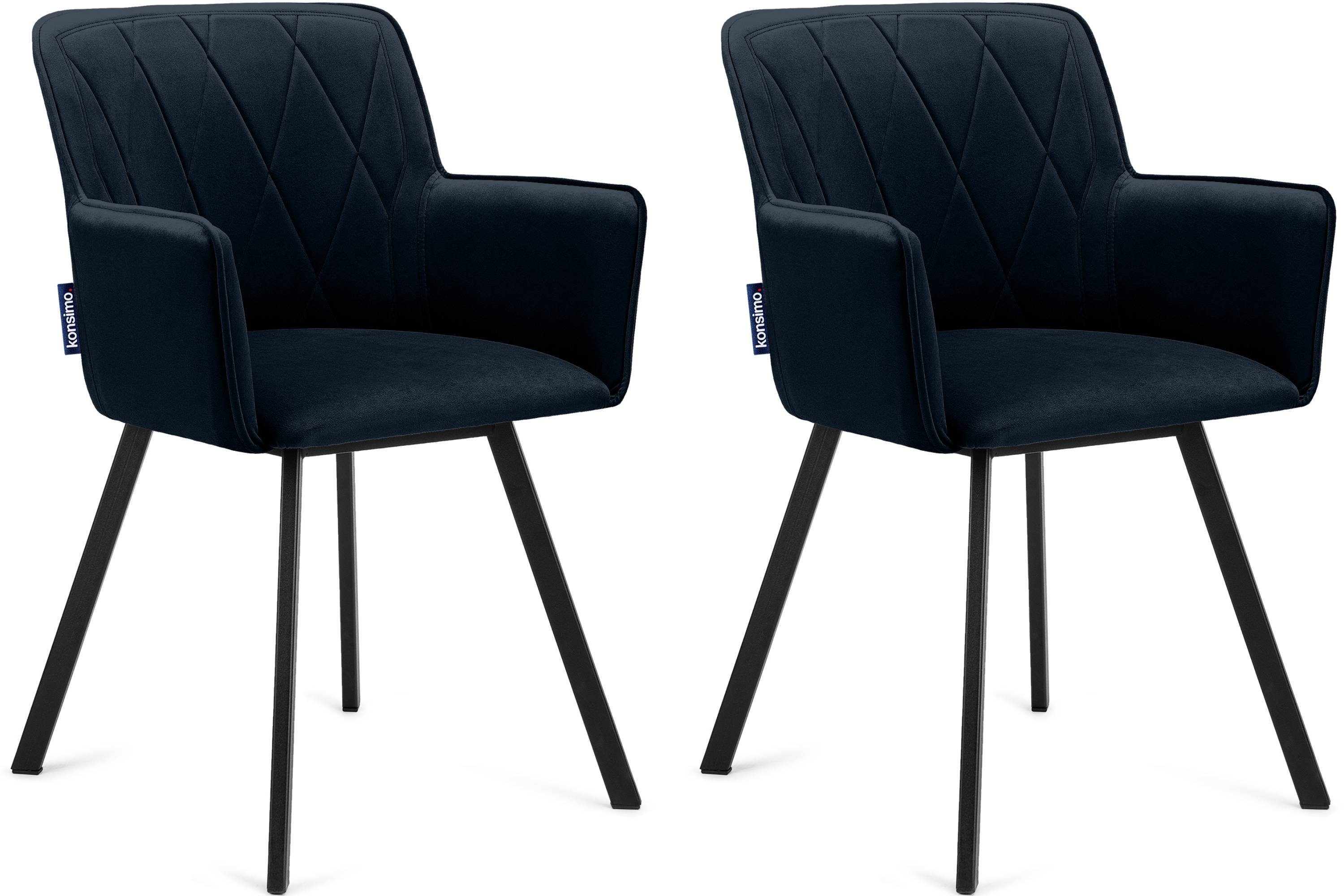 2 Konsimo (Esszimmerstühl, Wohnzimmerstühl St), marineblau/schwarz hergestellt EU PYRUS der Esstischstühl marineblau Polsterstuhl Velours-Sitz, in schwarzer Metallrahmen, |