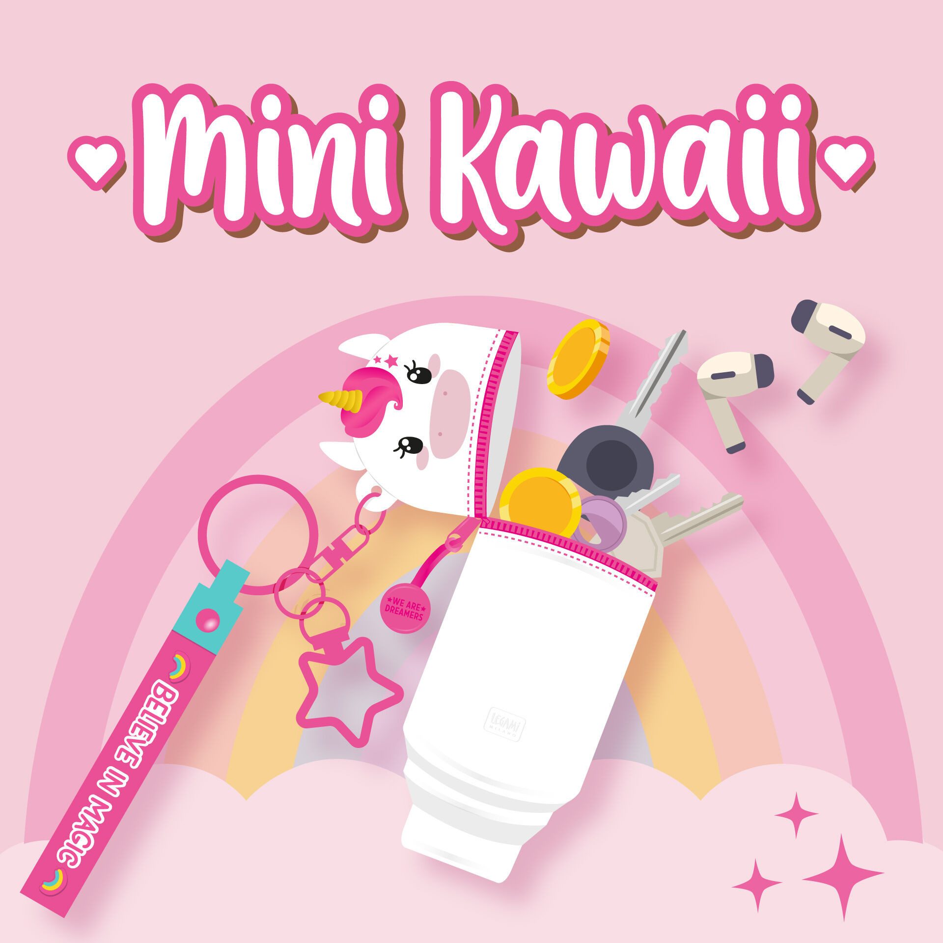 Legami Schlüsselanhänger Set LEGAMI Münztasche mit Schlüsselanhänger Mini Kawaii EINHORN
