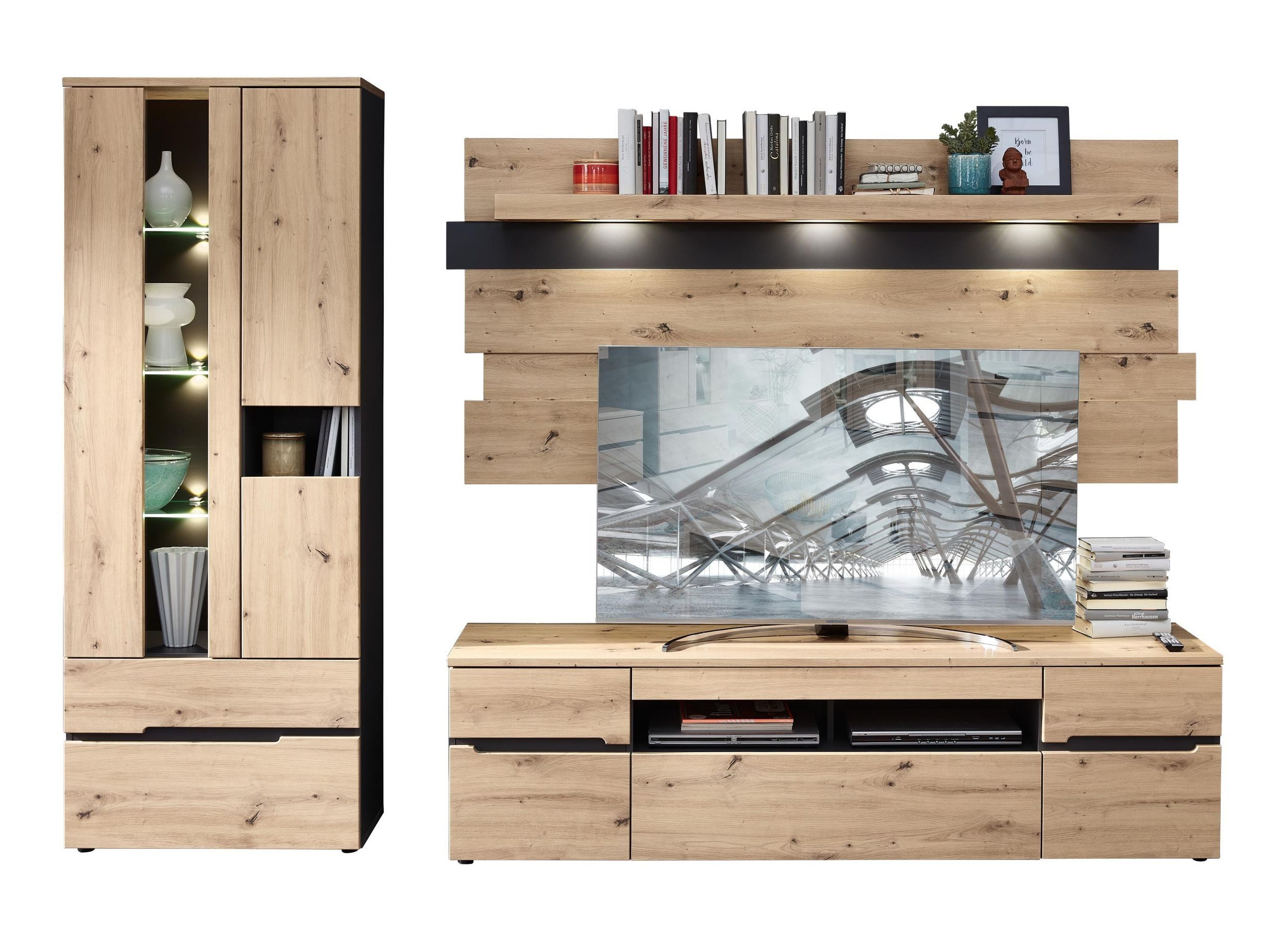 Innostyle Wohnwand Wohnlösung Memphis 3-teilig Artisan Eiche Graphit Nachbildung, (Komplett-Set, 3-St., #ERROR)