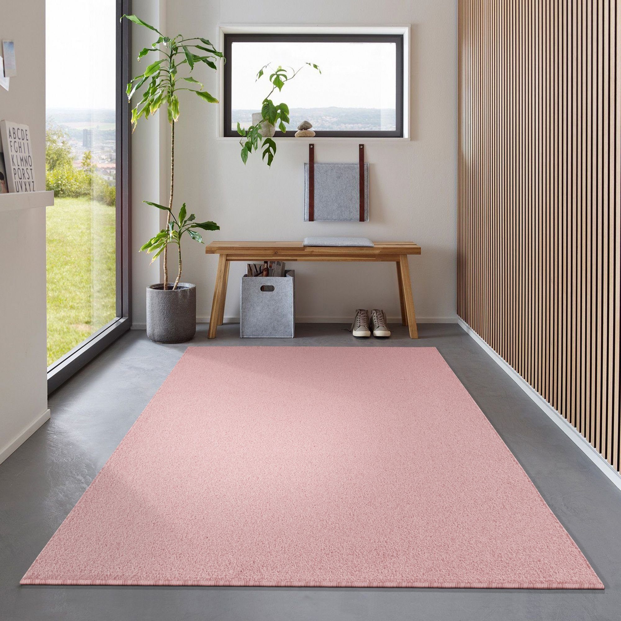 Veloursteppich Unicolor - Einfarbig, Carpetsale24, Läufer, Höhe: 11 mm, Einfarbig Kurzflor Teppich Wohnzimmer verschiedene farben und größen Rosa