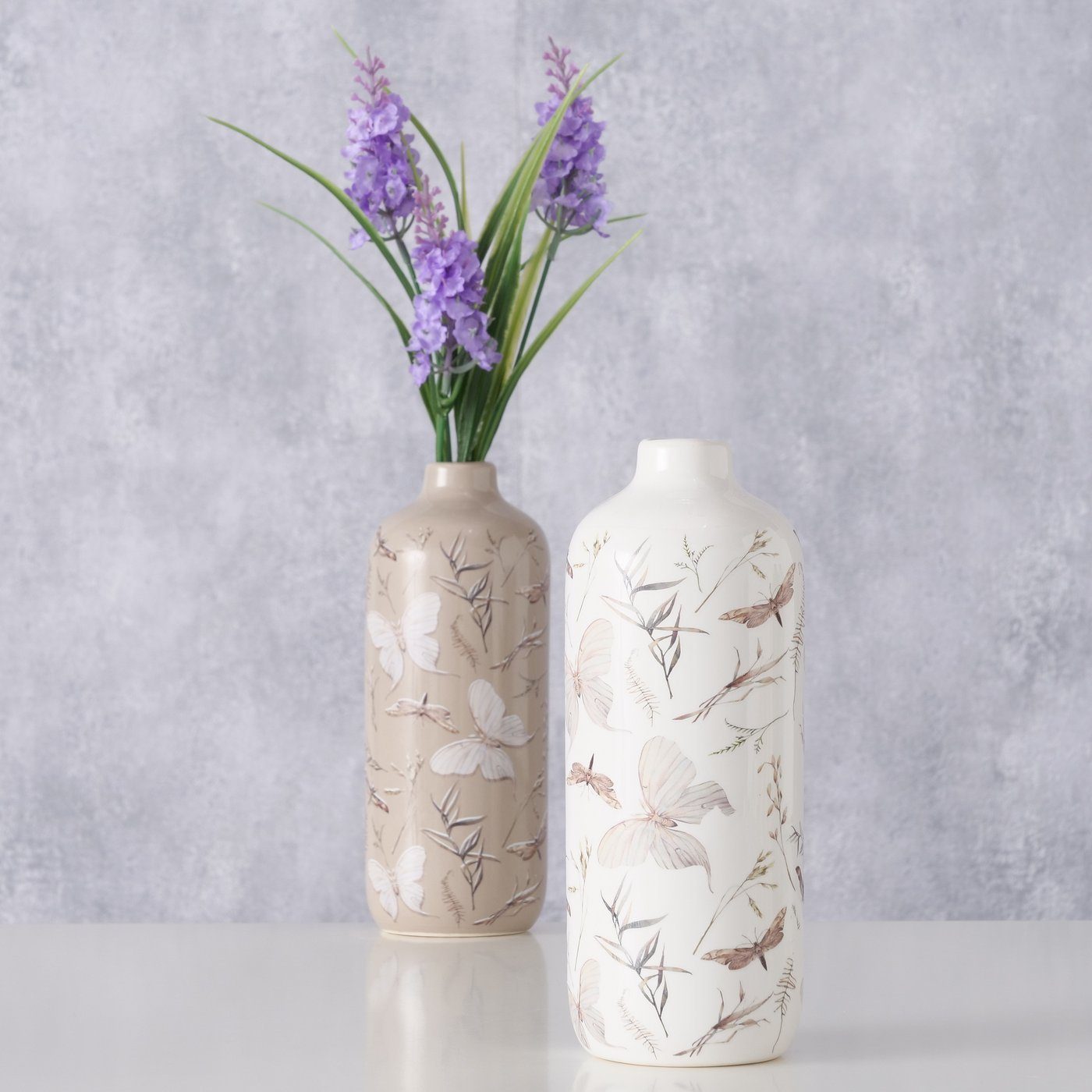 BOLTZE Dekovase 2er Set "Falana" aus Keramik in weiß/taube, Vase Blumenvase (2 St)