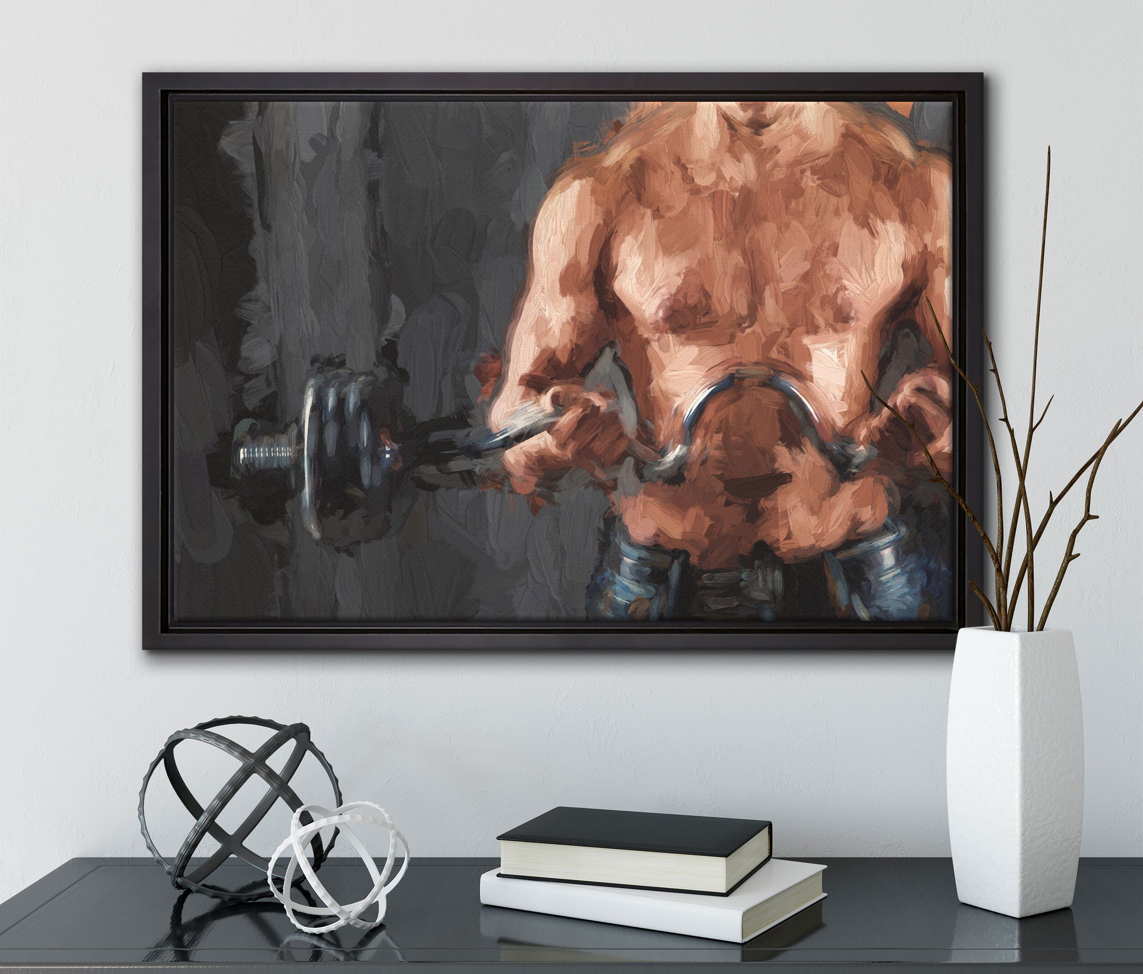 Zackenaufhänger Leinwandbild (1 in Bodybuilding, fertig Schattenfugen-Bilderrahmen bespannt, gefasst, inkl. Wanddekoration St), einem Pixxprint Leinwandbild