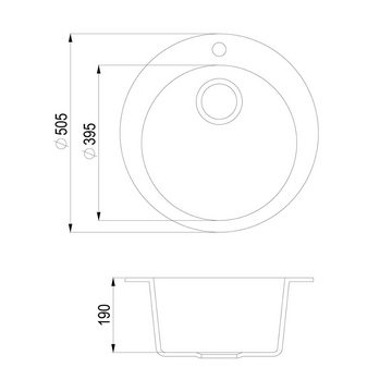 Bergstroem Küchenspüle Granitspüle Einbauspüle+Drehexcenter+Siphon BERGSTROEM Schwarz, rund, 39,5/39,5 cm, resistent gegen chemische Substanzen