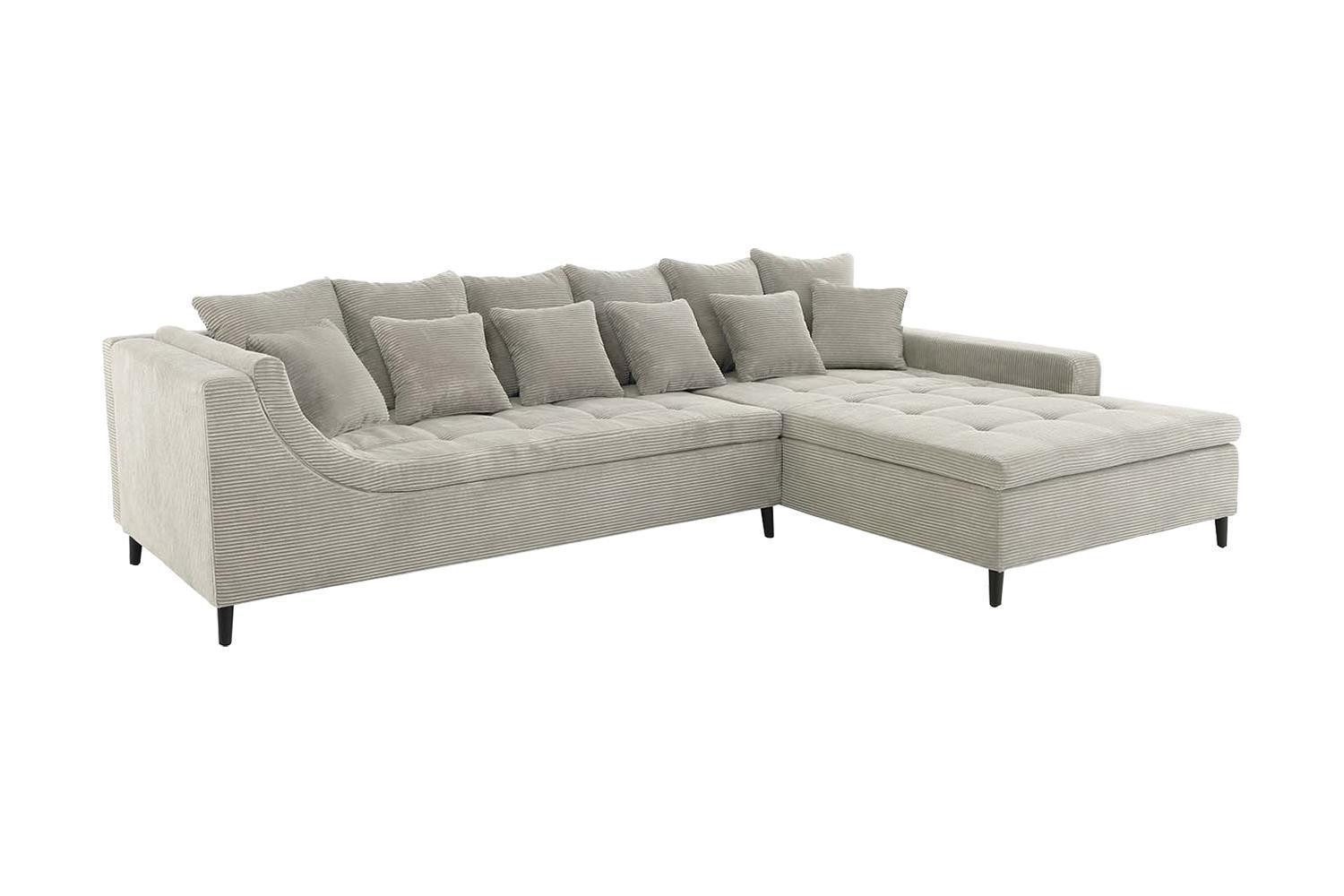 Ecksofa MONTEVIDEO, Greige, Cord, mit Rücken- & Zierkissen