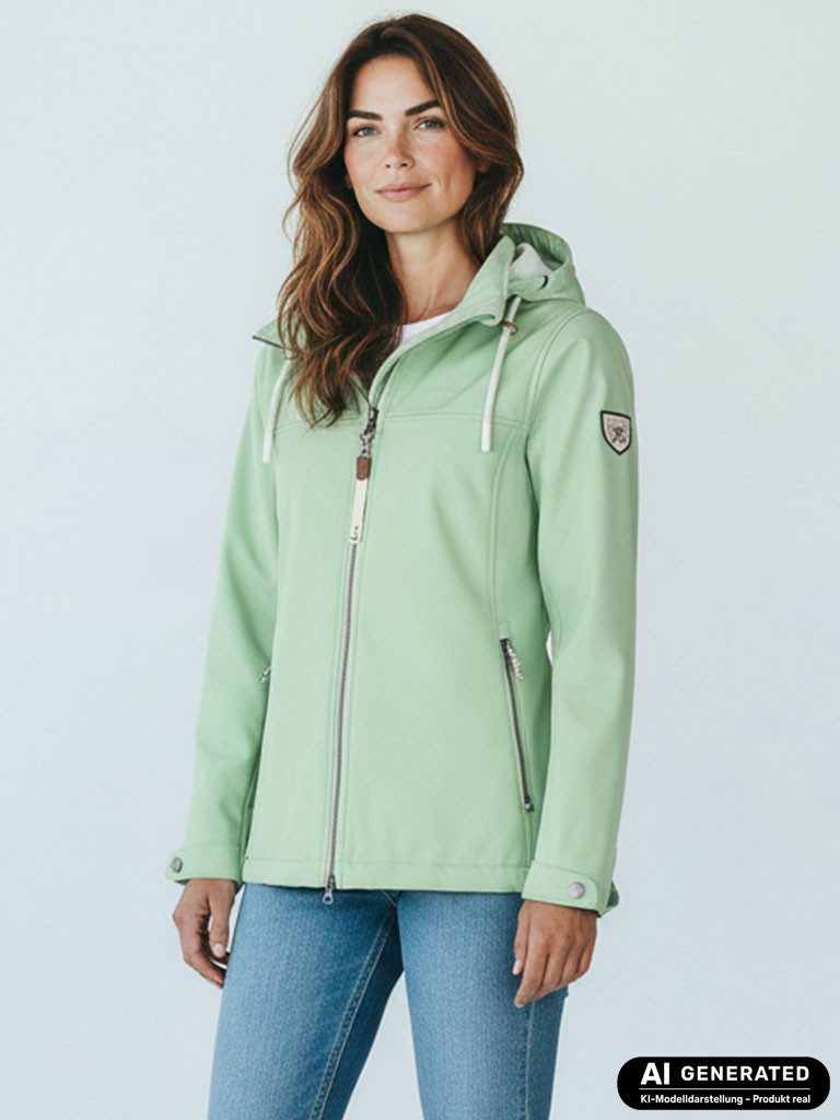 Dry Fashion Softshelljacke Baltrum Damen Jacke Softshell Fleece-Futter - Übergangsjacke Outdoor Atmungsaktiv, Verstellbare & abnehmbare Kapuze, 2-Wege-Reißverschluss