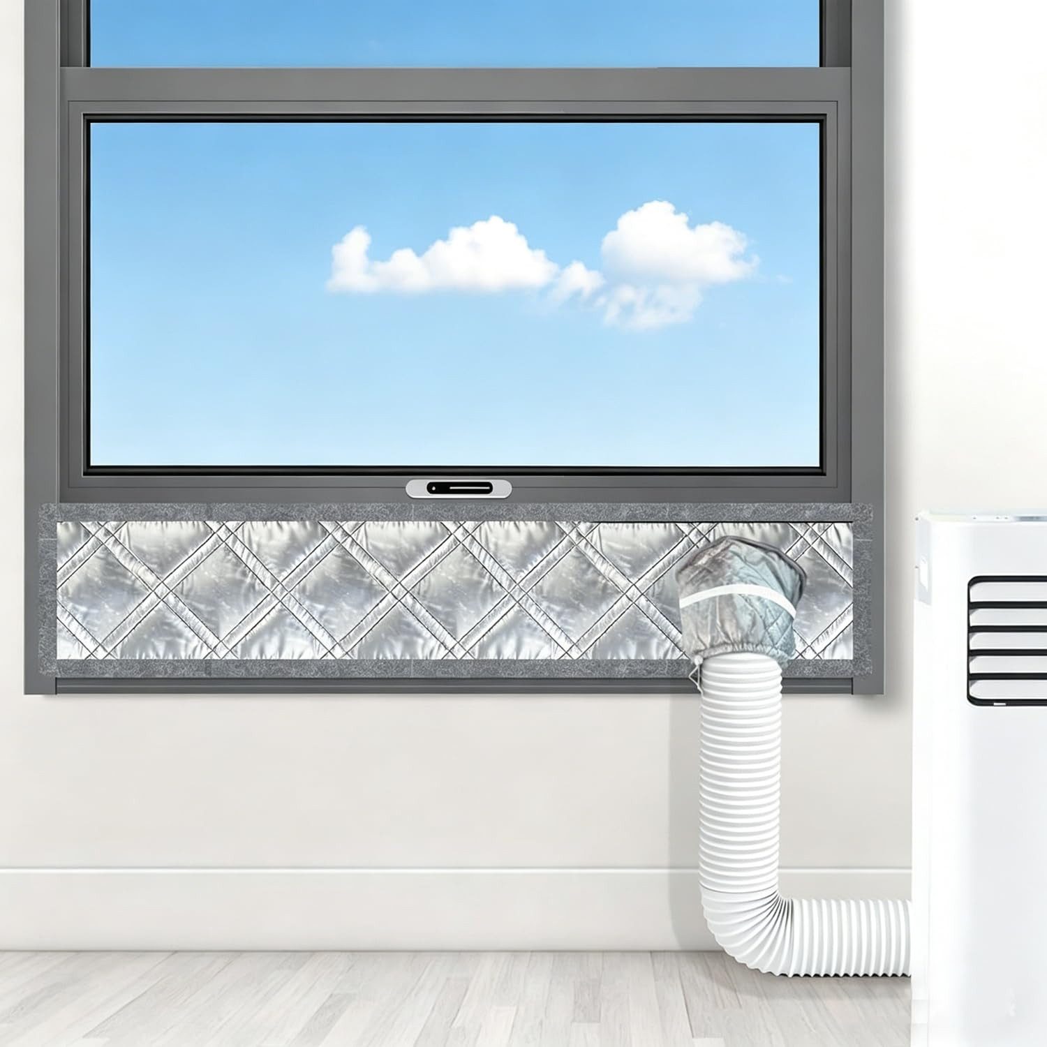 Diwzbyn Türdichtband tragbares Klimaanlagen-Fenster-Set, reflektierende Aluminiumfolie, Thermoschutz, 100 % Verdunkelung und wasserdicht