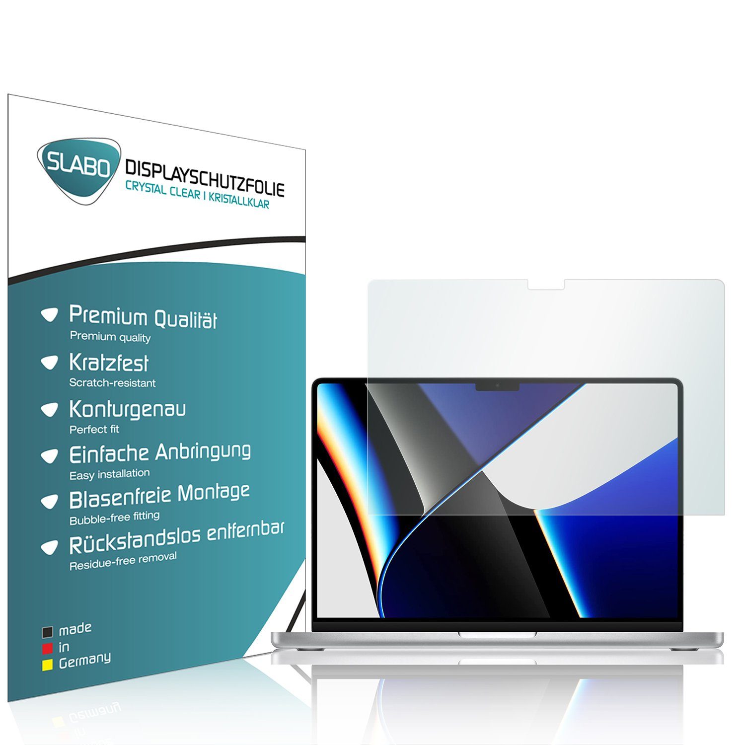 SLABO Schutzfolie 2 x Displayschutzfolie Crystal Clear, Apple MacBook Pro 14" (2021)