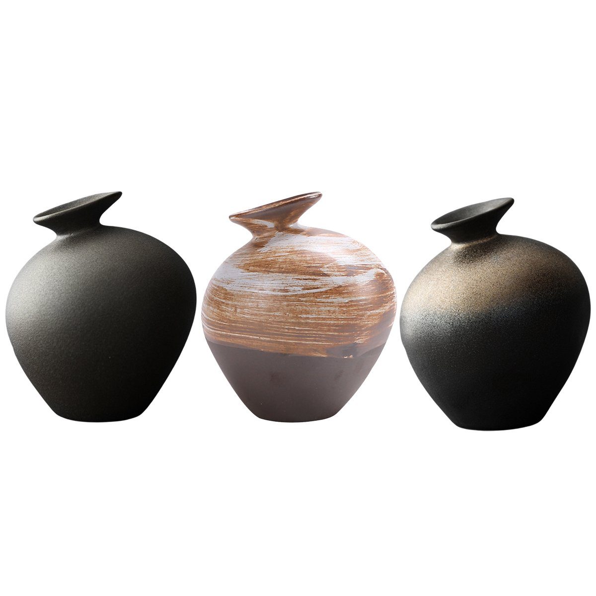 RAIKOU Dekovase Vase, Tonvase Clay, Blumenvase, Zimmerdekoration, Kugelform (set, 3 St), handgergertigt