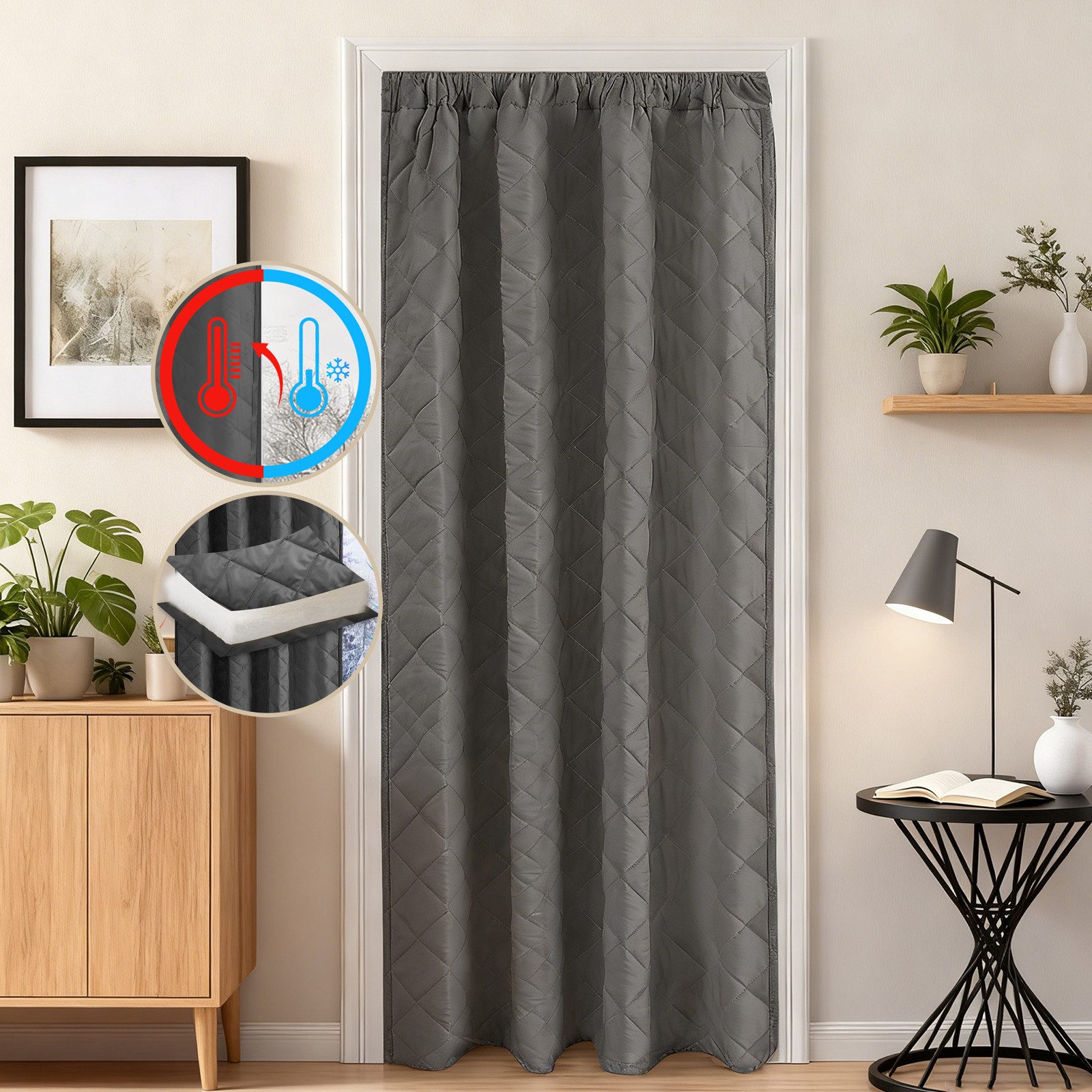 Jibenhome Gardine Thermovorhang Kräuselband Türvorhang Gesteppt 280g/m², Licht-,Wärme- und Schalldämmend