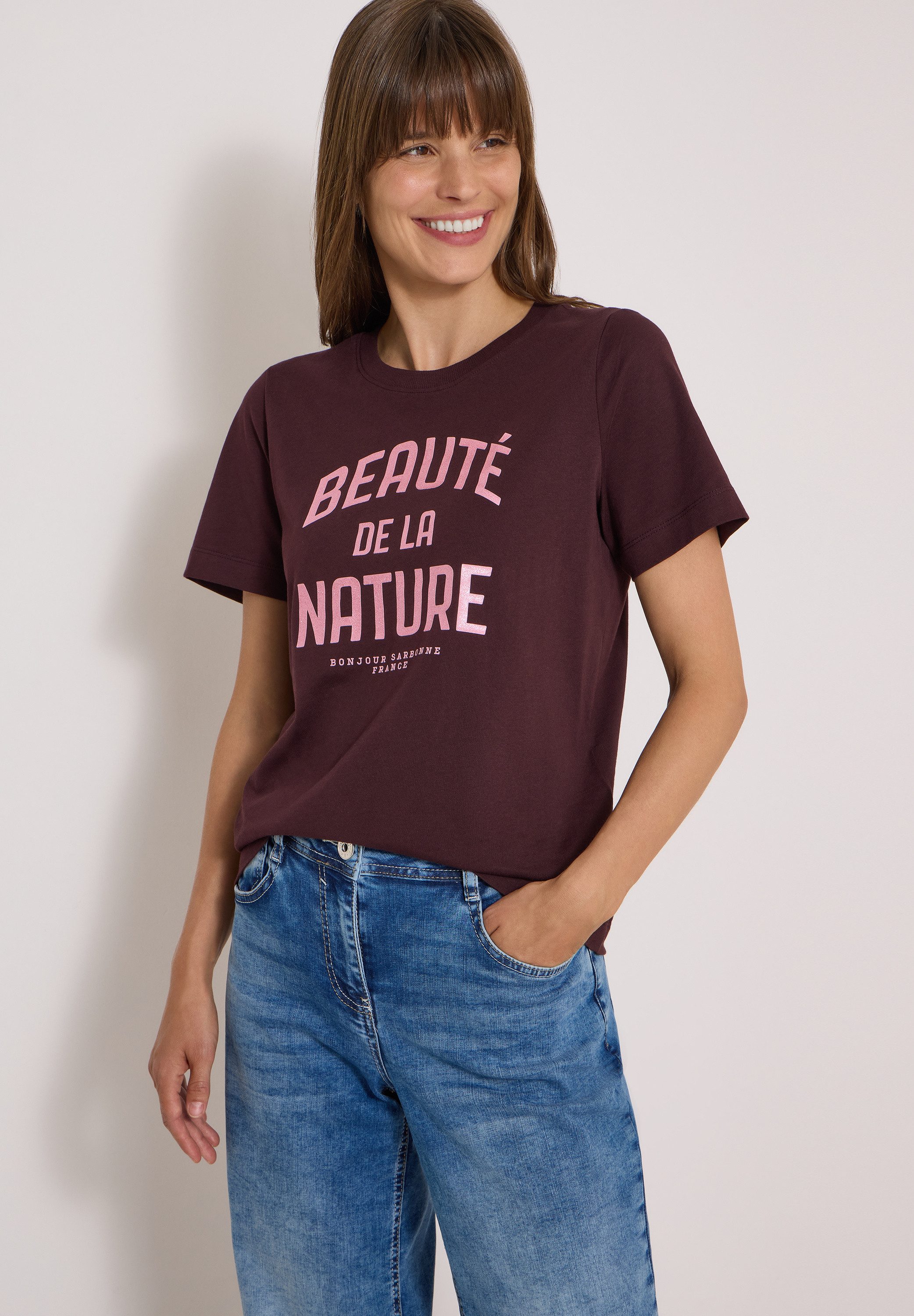 CECIL T-Shirt Sommershirt mit Rundhals und Wording