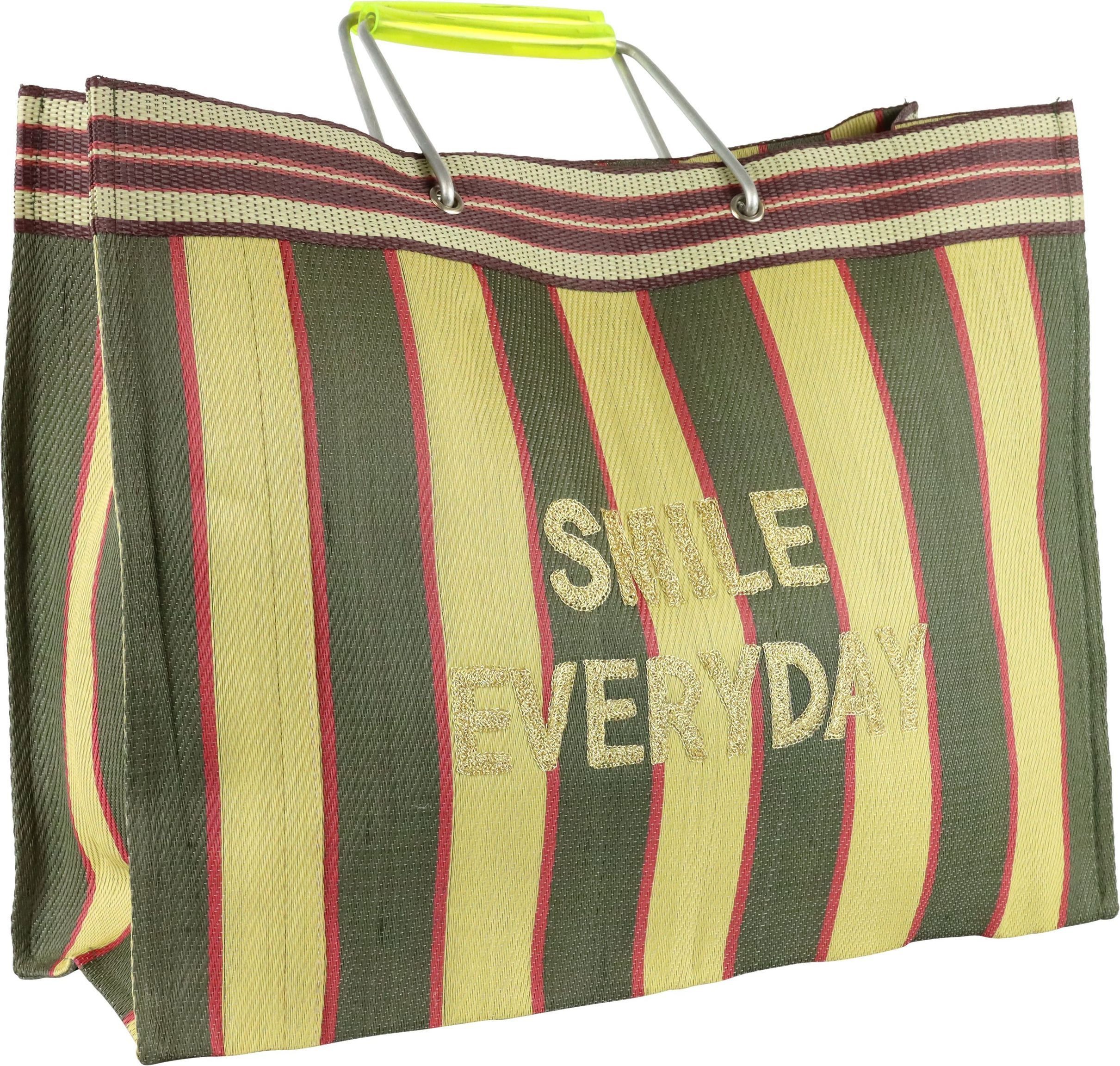 FURNARO Сумки для покупок, Einkaufstasche Schriftzug Smile everyday und Streifen 35x45x15 cm