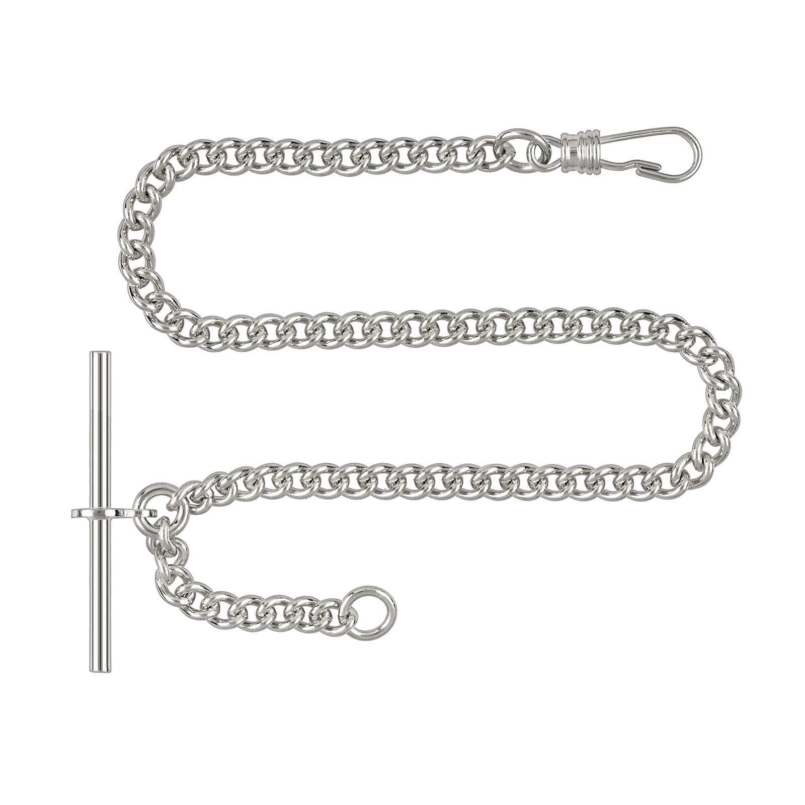 Hermann Jäckle Taschenuhrenkette T-Bar – Rundpanzer, vernickelt, Made in Germany (3003-TBar-ch)