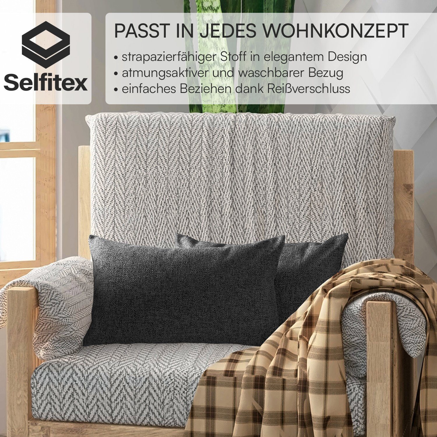 Selfitex Dekokissen 2er Set, 30x50/40x40/40x60/50x50 inkl. Füllkissen, Farben zur Auswahl, robuster Polsterstoffbezug mit weichen Füllkissen