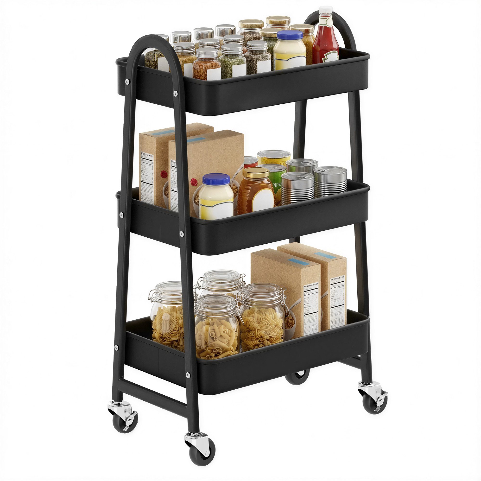 SONGMICS Servierwagen, Rollwagen mit 3 Ebenen, Servierwagen aus Metall, Küchenwagen