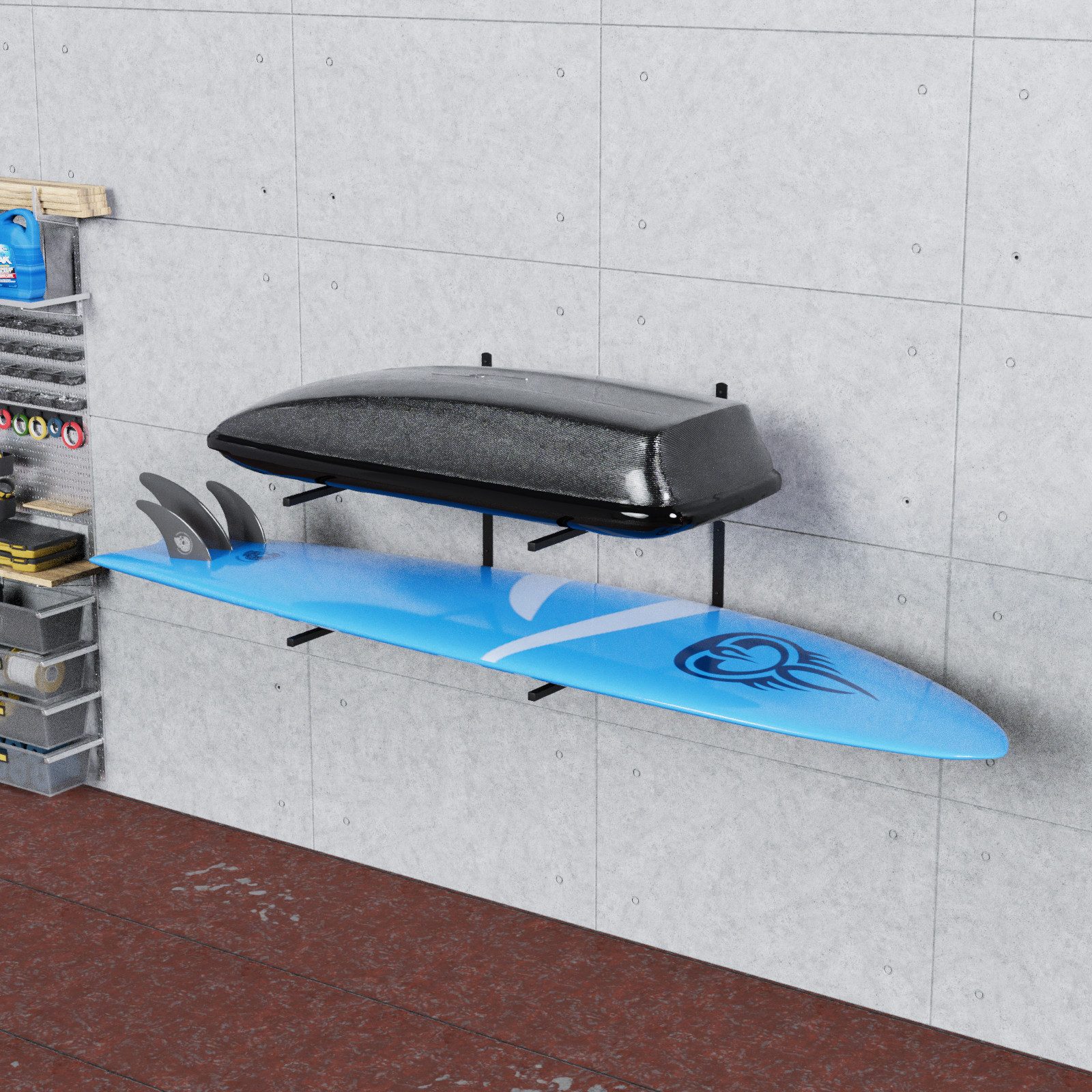 QLS Dachbox-Halterung BOX, (Wandhalterung Stahl Dachkoffer Geräte Skibox Surfbrett iSUP 80 cm)
